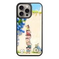 Crayon Shin Chan Phone Case For iPhone Samsung Galaxy Pixel - Crayon Shin Chan Characters Tower With Hydrangeas On Warm Ivory Backdrop