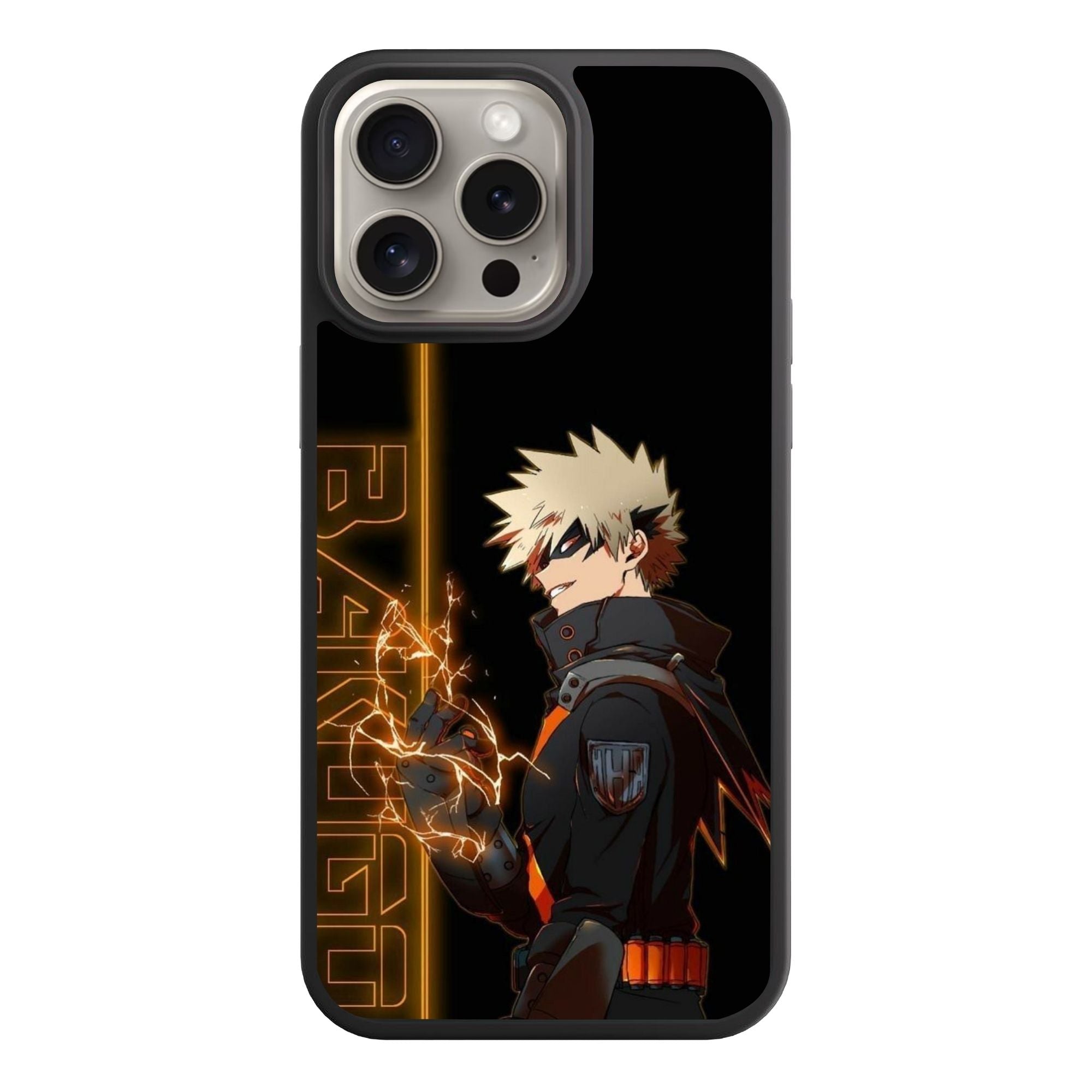 My Hero Academia Bakugo Phone Case For iPhone Samsung Galaxy Pixel - Katsuki Bakugo Sparking Orange Lightning Sparks On Black Background
