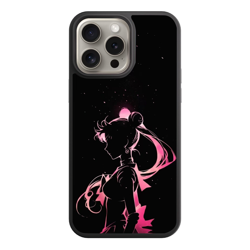Sailor Moon Phone Case For iPhone Samsung Galaxy Pixel - Minimalist Sailor Moon Neon Line Art On Black Background