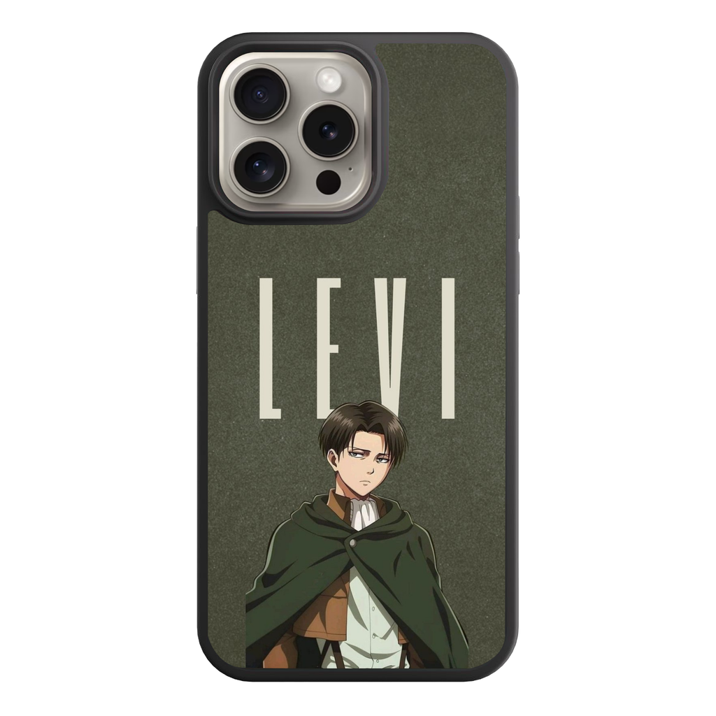 Attack on Titan Levi Phone Case For iPhone Samsung Galaxy Pixel - Levi Ackerman In Front Of Levi Text On Dark Green Background