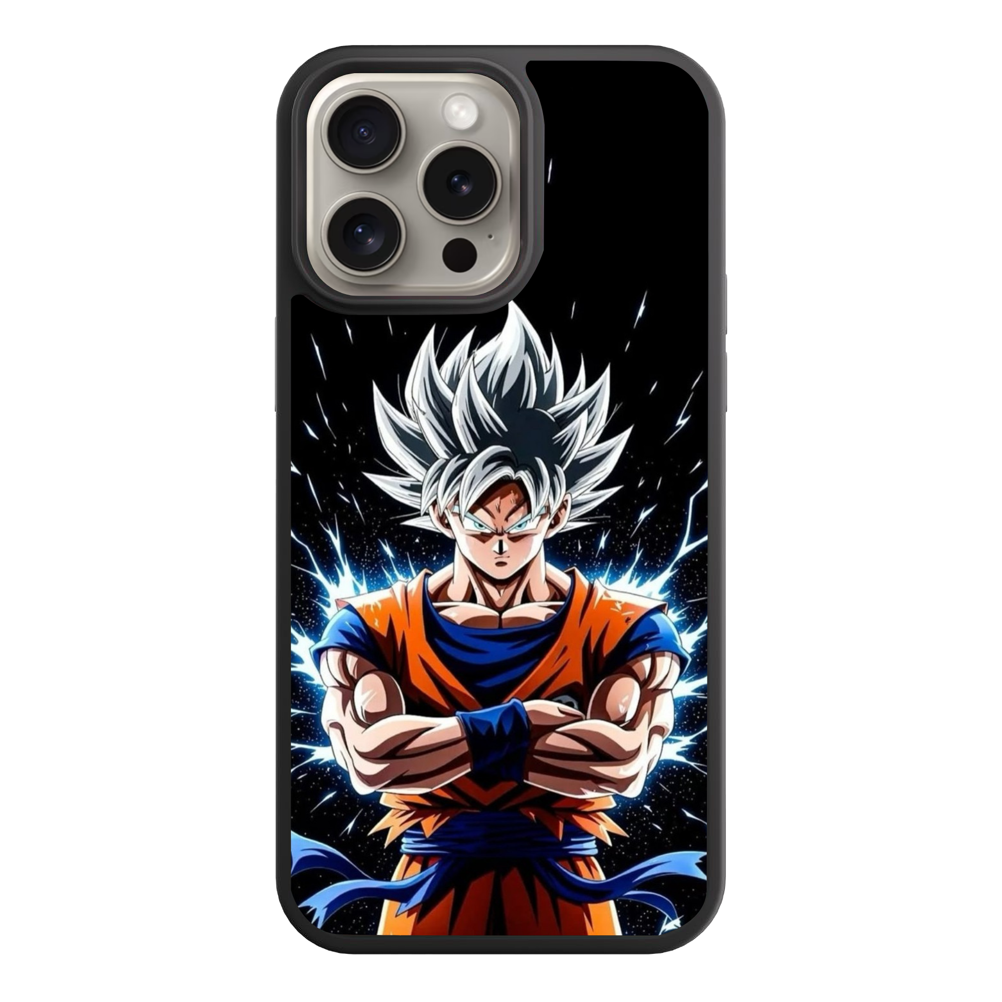 Dragon Ball Goku Phone Case For iPhone Samsung Galaxy Pixel - Mastered Ultra Instinct Son Goku With Blue Energy Aura And Glowing Light Particles On Black Background