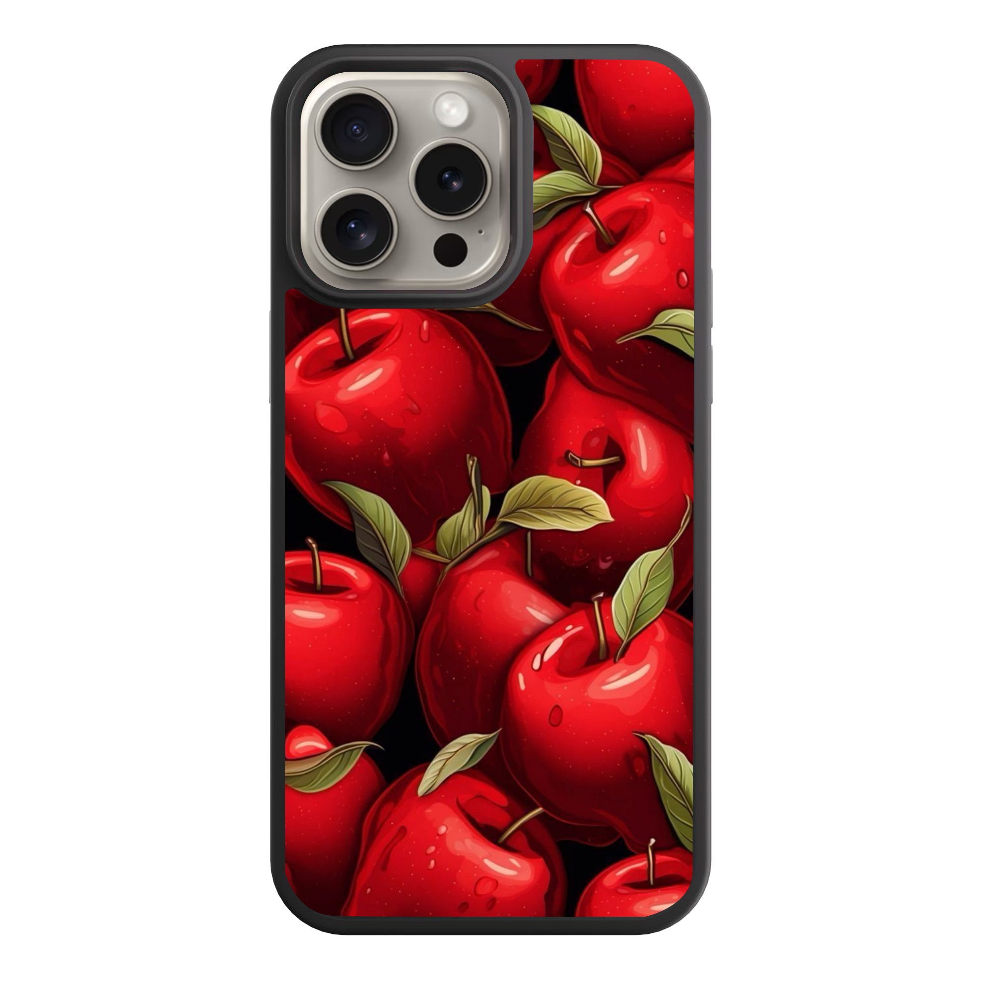 Apple Pattern Phone Case For iPhone Samsung Galaxy Pixel - Rich Red Apple Packed Pattern In Black Background