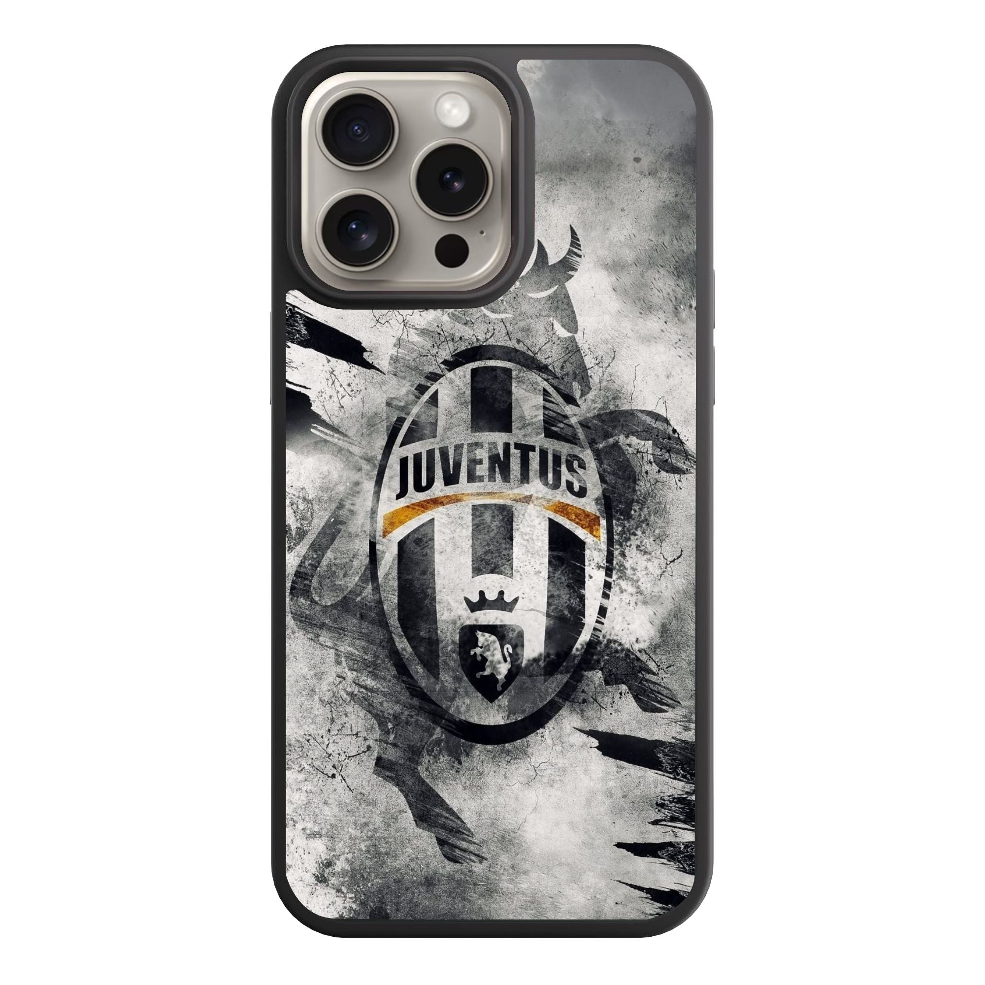 Juventus FC Phone Case For iPhone Samsung Galaxy Pixel - Classic Juventus FC Crest On Abstract Black And White Splash Background With Bull Silhouette
