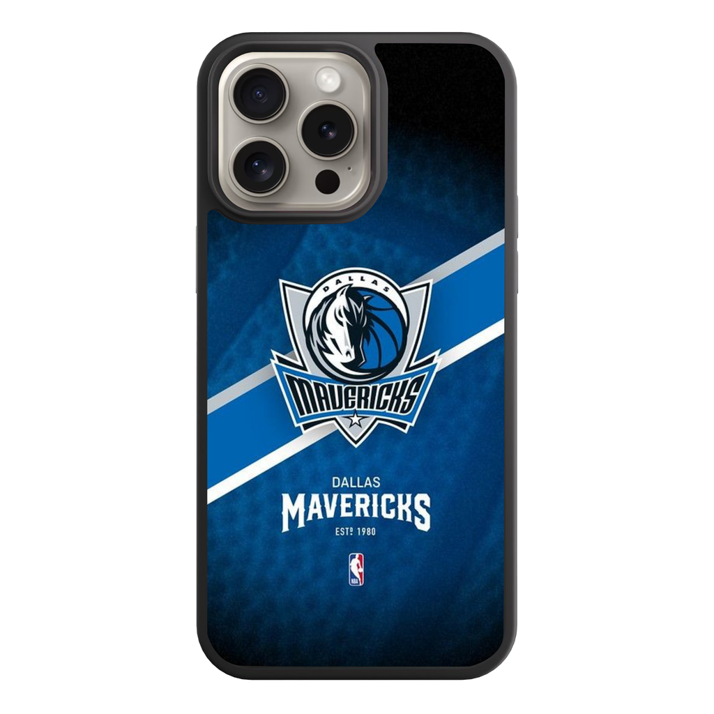 NBA Dallas Mavericks Phone Case For iPhone Samsung Galaxy Pixel - Dallas Mavericks Logo And Diagonal Stripe On Textured Blue Background