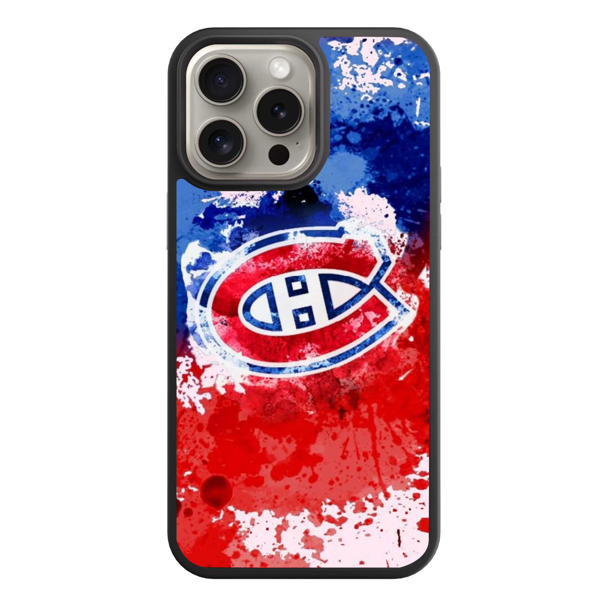 NHL Montreal Canadiens Phone Case For iPhone Samsung Galaxy Pixel - Montreal Canadiens Logo On Blue And Red Paint Splatter Background