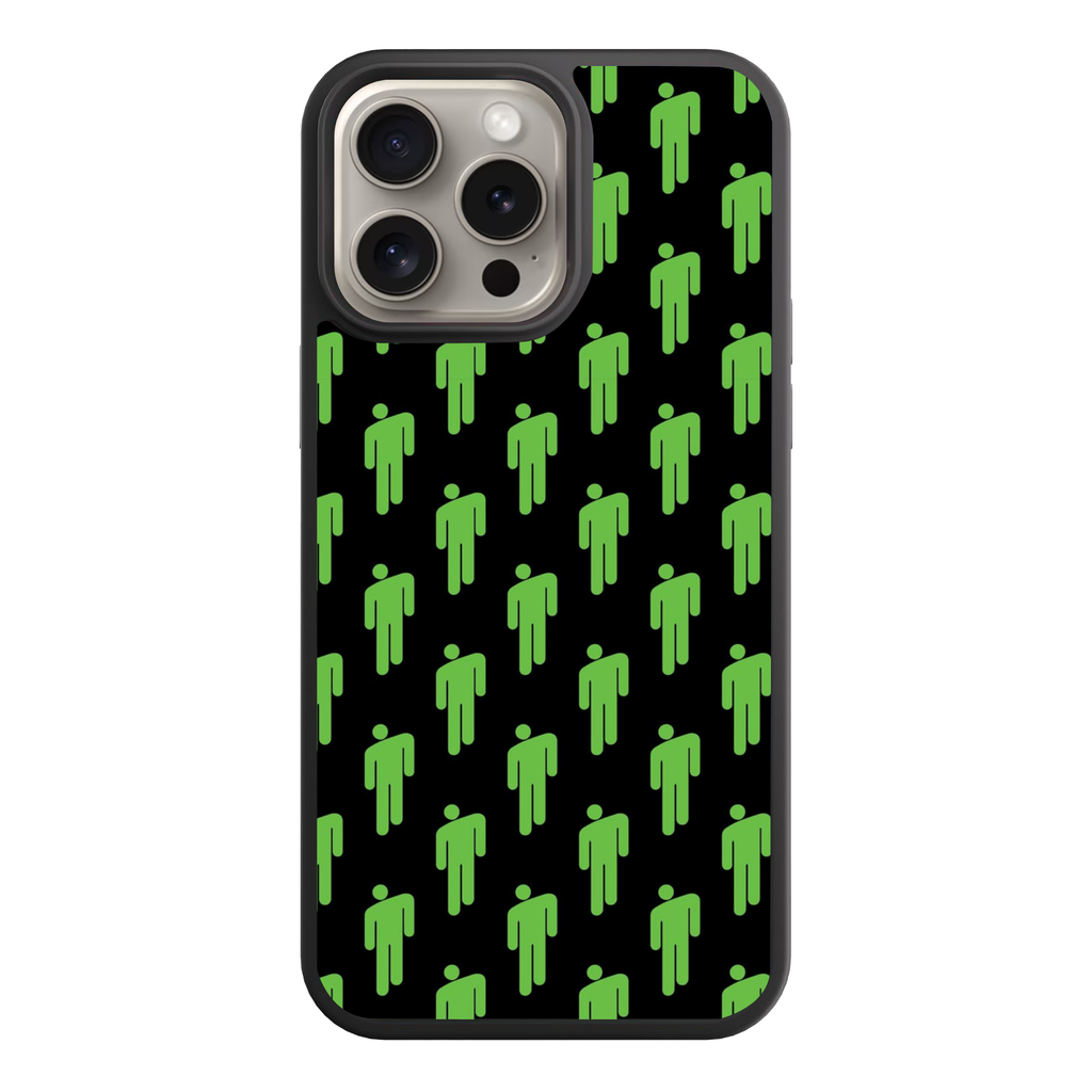 Billie Eilish Phone Case For iPhone Samsung Galaxy Pixel - Billie Eilish Repeating Lime Green Blohsh Logo Pattern On Black Background