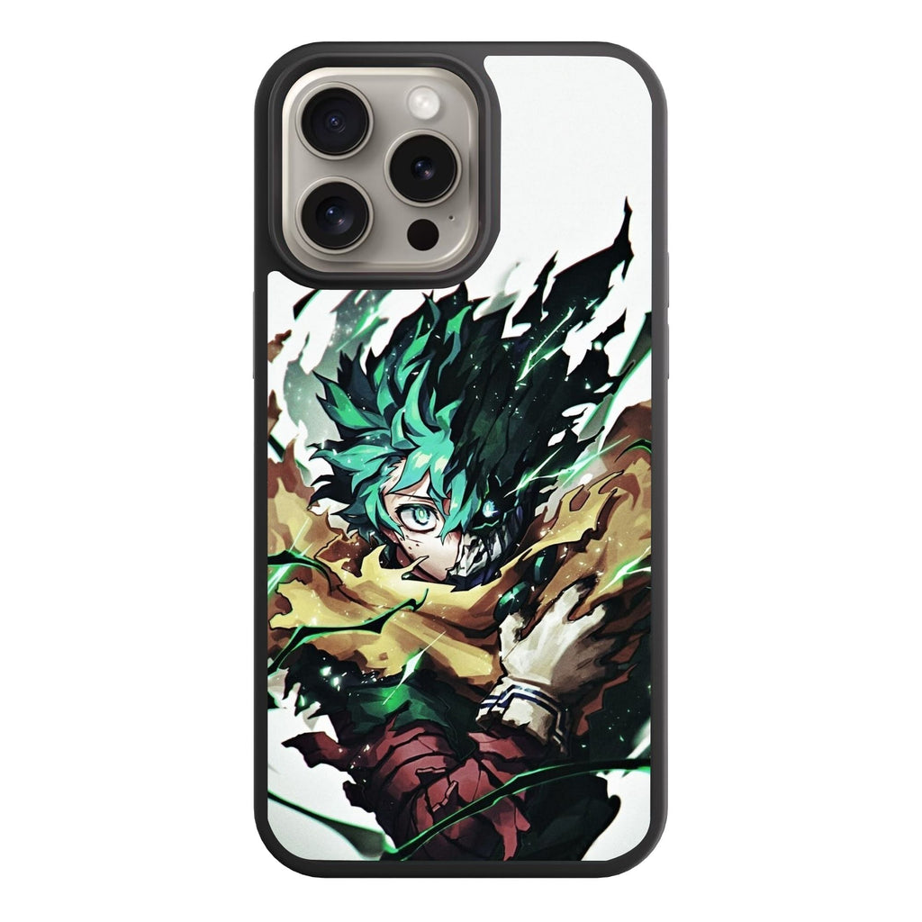 My Hero Academia Midoriya Phone Case For iPhone Samsung Galaxy Pixel - Vigilante Deku With Green Energy Flares On Off White Background