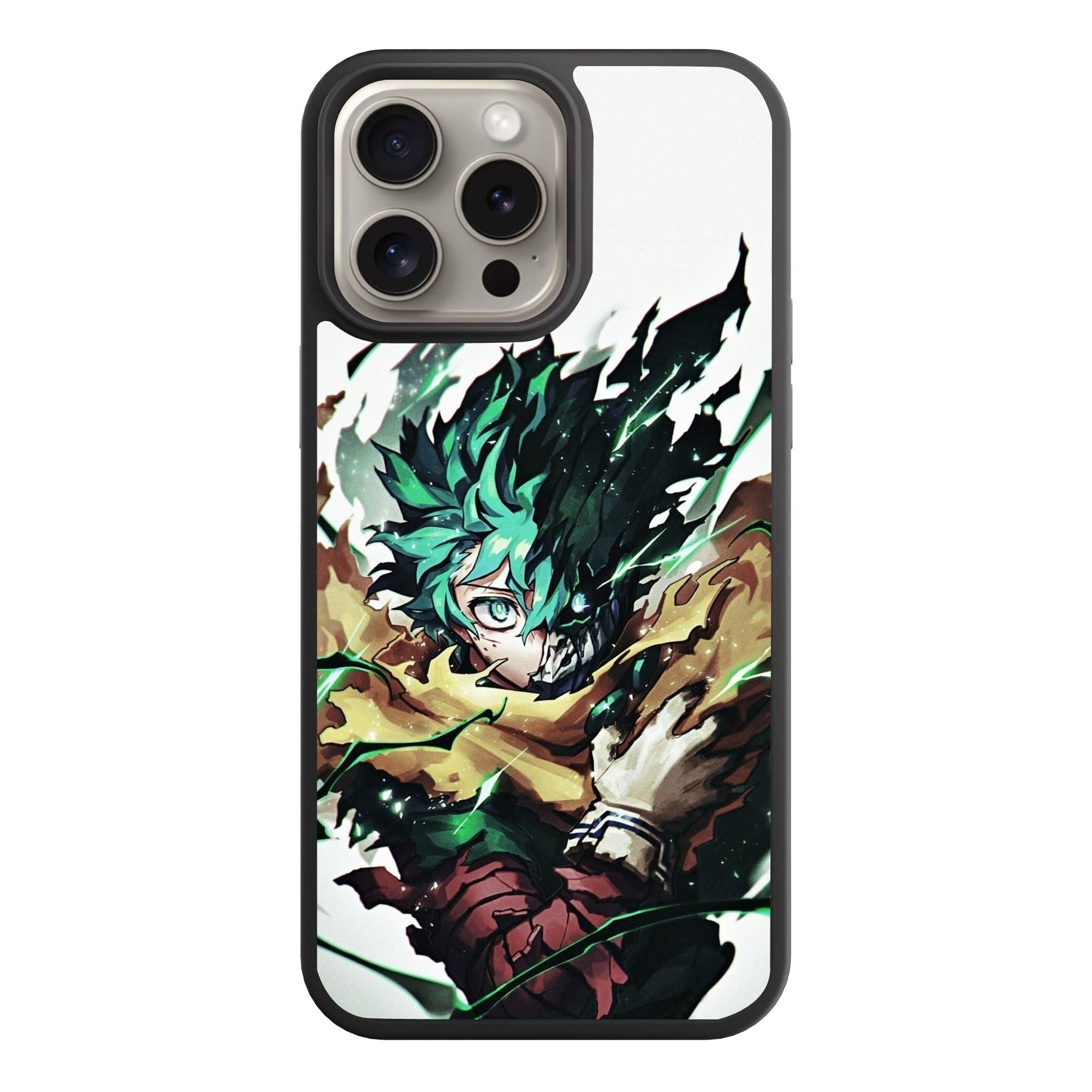 My Hero Academia Midoriya Phone Case For iPhone Samsung Galaxy Pixel - Vigilante Deku With Green Energy Flares On Off White Background