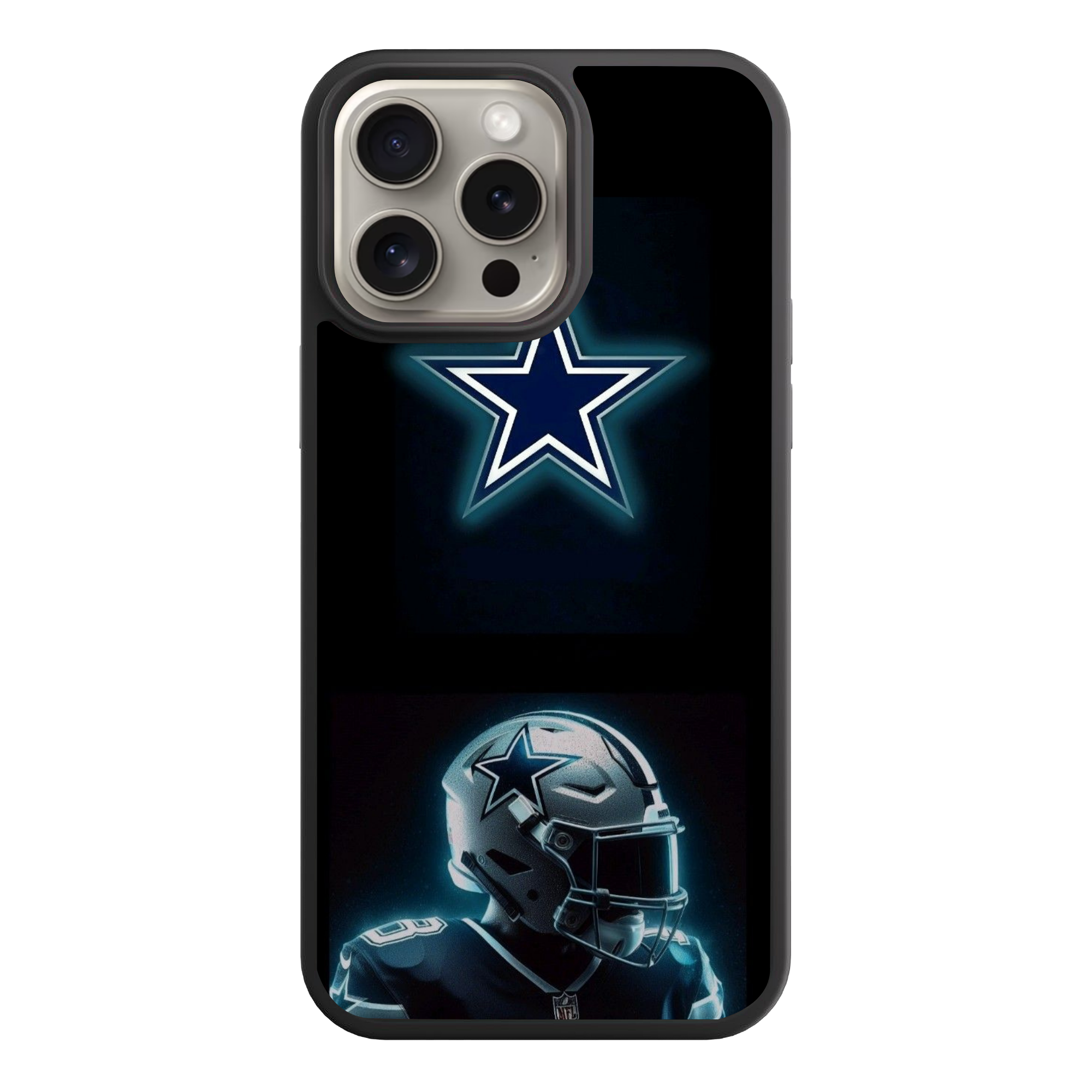 NFL Dallas Cowboys Phone Case For iPhone Samsung Galaxy Pixel - Dallas Cowboys Glowing Star Logo And Neon Helmet On Dark Background
