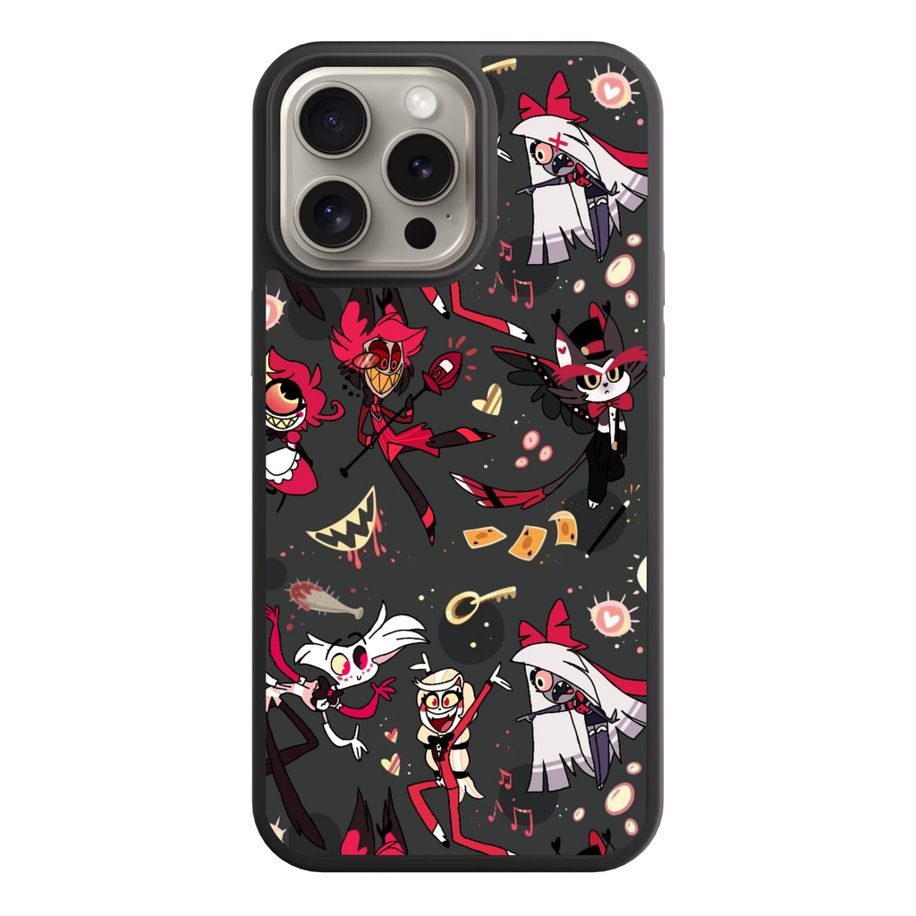 Hazbin Hotel Phone Case For iPhone Samsung Galaxy Pixel - Hazbin Hotel Cast Pattern On Dark Background