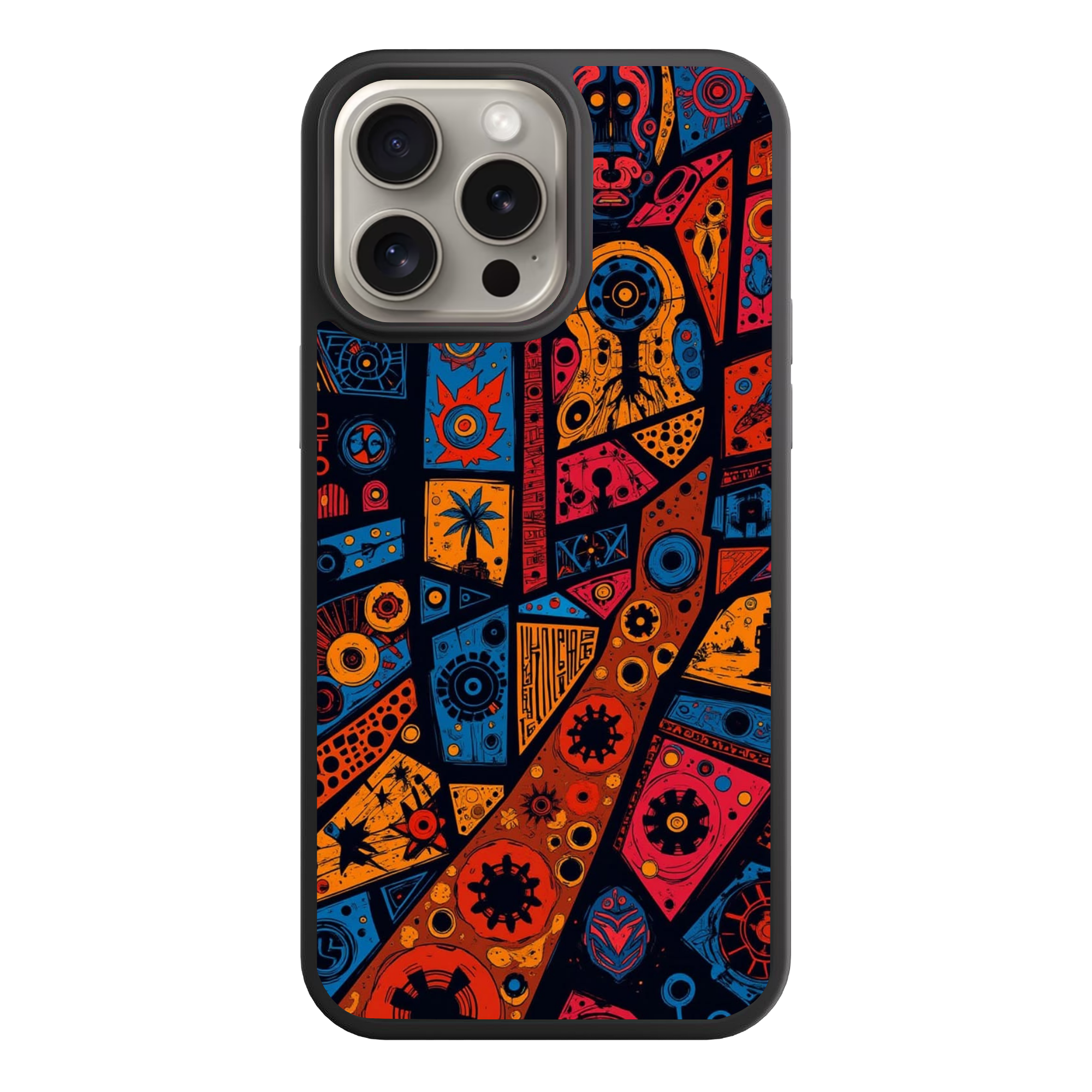 Art Print Phone Case For iPhone Samsung Galaxy Pixel - Abstract Tribal Cyberpunk Mosaic Pattern