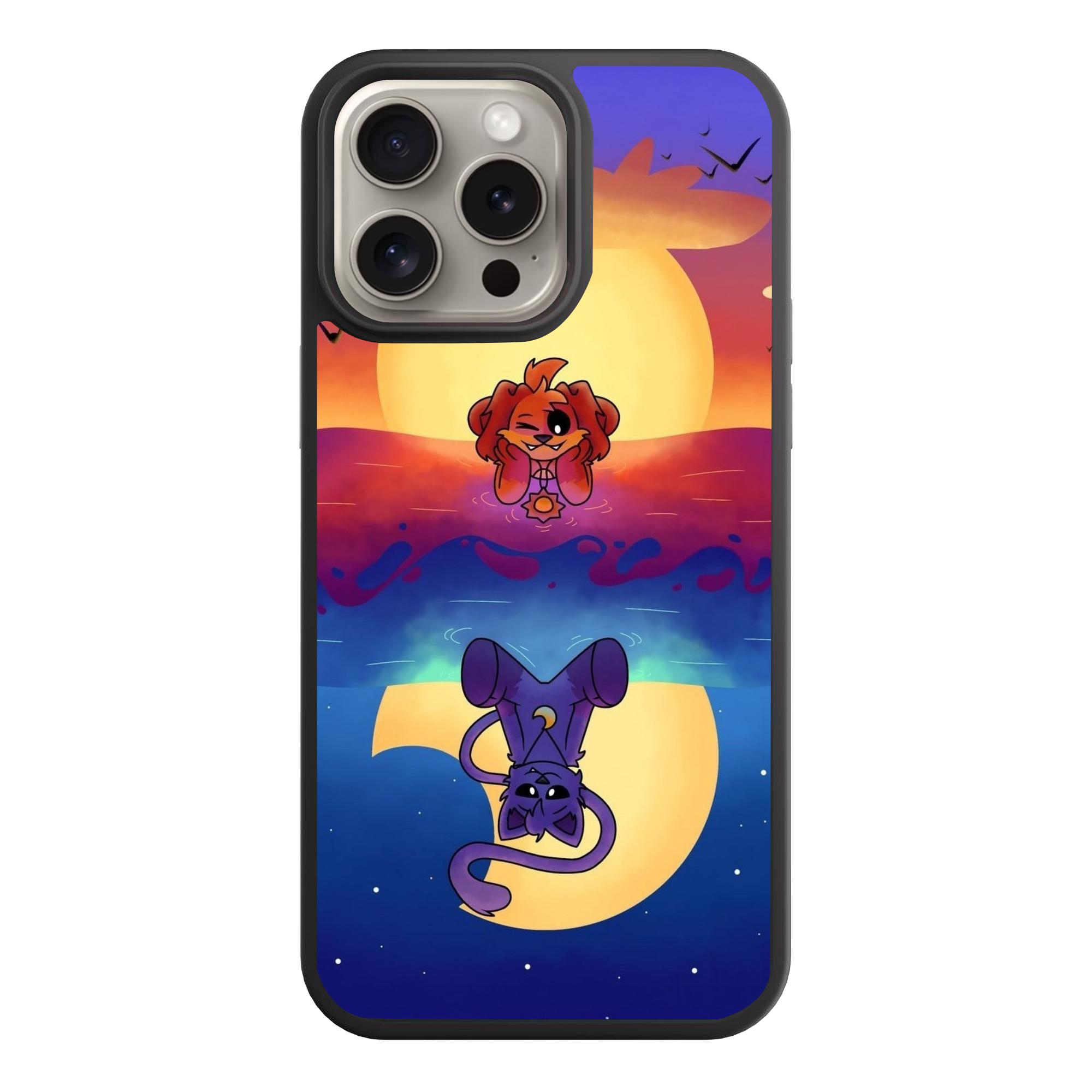 Poppy Playtime Phone Case For iPhone Samsung Galaxy Pixel - Smiling Critters DogDay And CatNap Symmetrical Reflection Sunset And Night Art