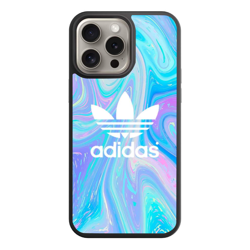 Adidas Phone Case For iPhone Samsung Galaxy Pixel - Adidas Trefoil Logo On Pastel Holographic Swirl Background