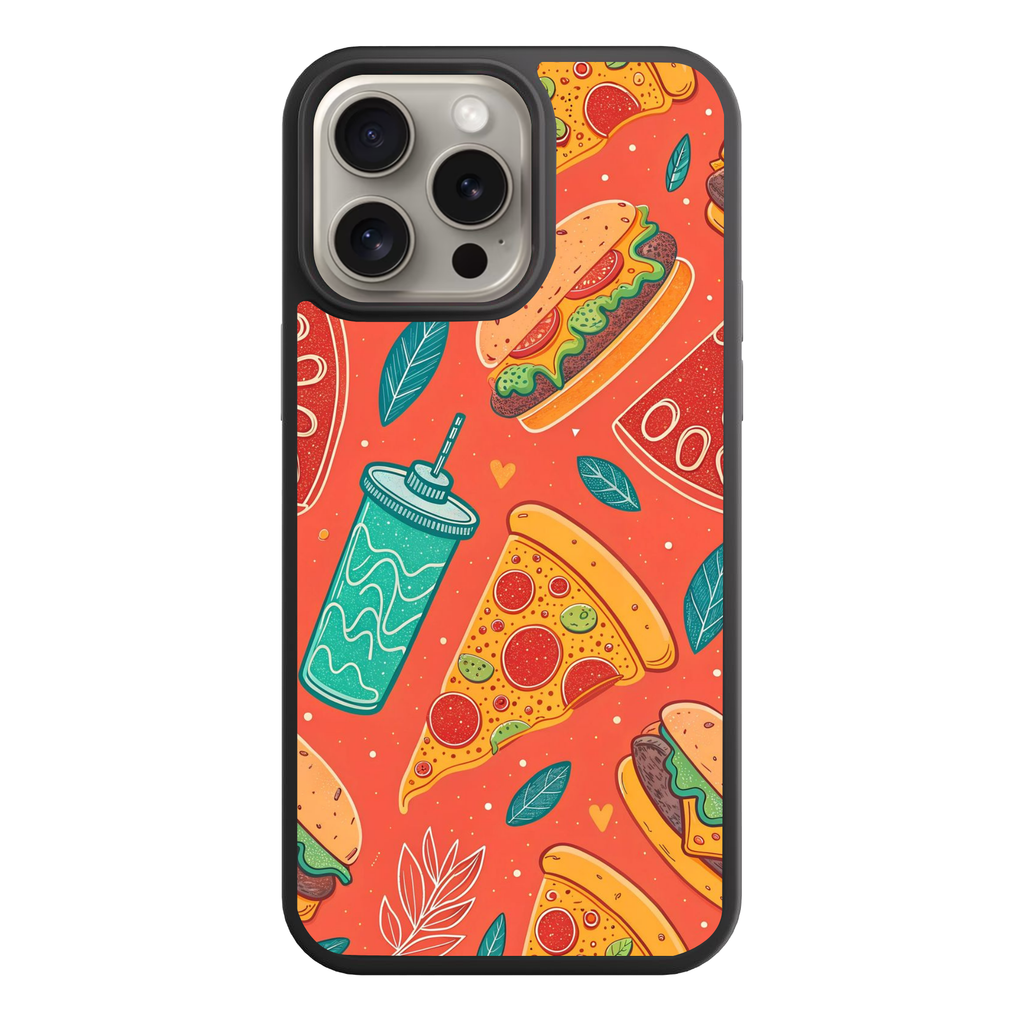 Pizza And Burger Pattern Phone Case For iPhone Samsung Galaxy Pixel - Pizza And Burger Pattern In Orange Background