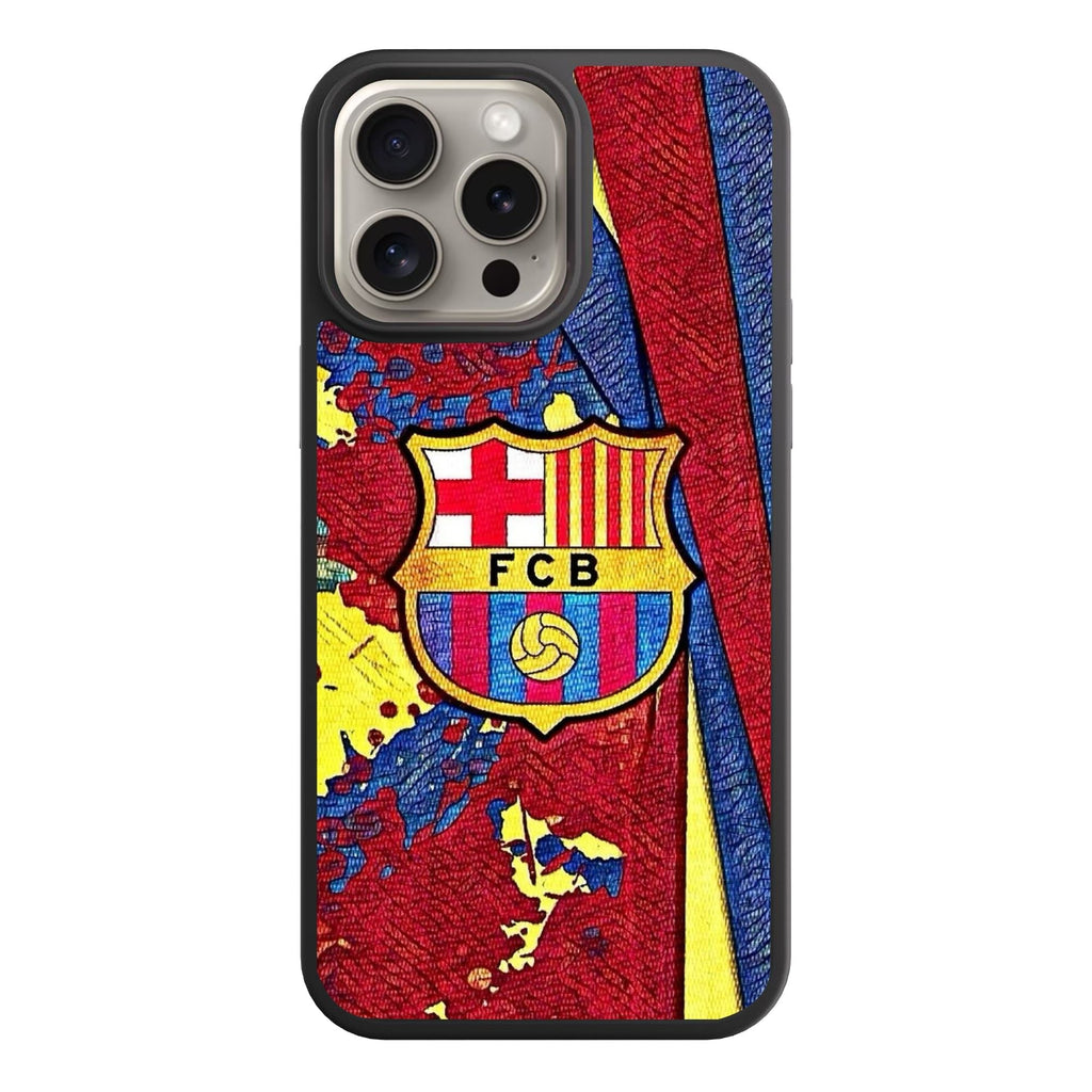 FC Barcelona Phone Case For iPhone Samsung Galaxy Pixel - FC Barcelona Crest On Abstract Oil Painting Textured Background