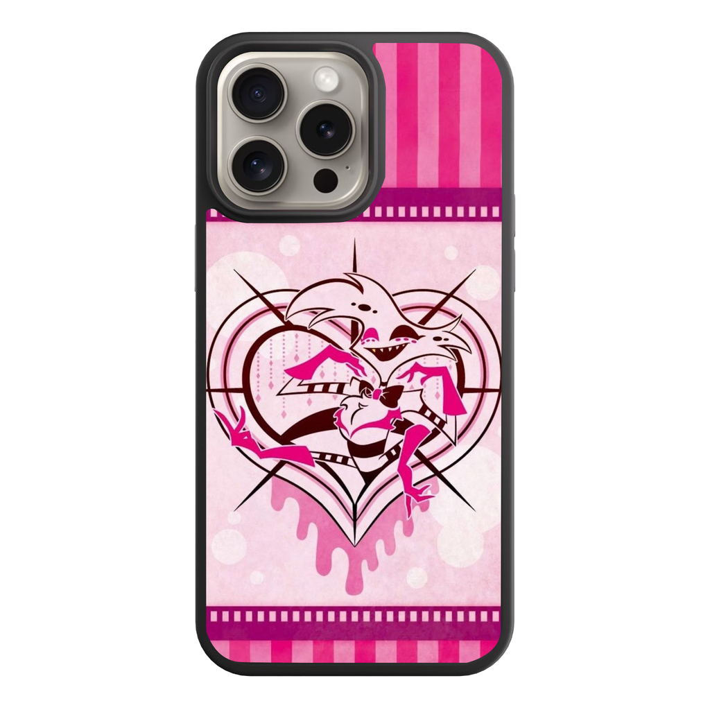 Hazbin Hotel Angel Dust Phone Case For iPhone Samsung Galaxy Pixel - Angel Dust Heart Illustration On Pink Striped Background