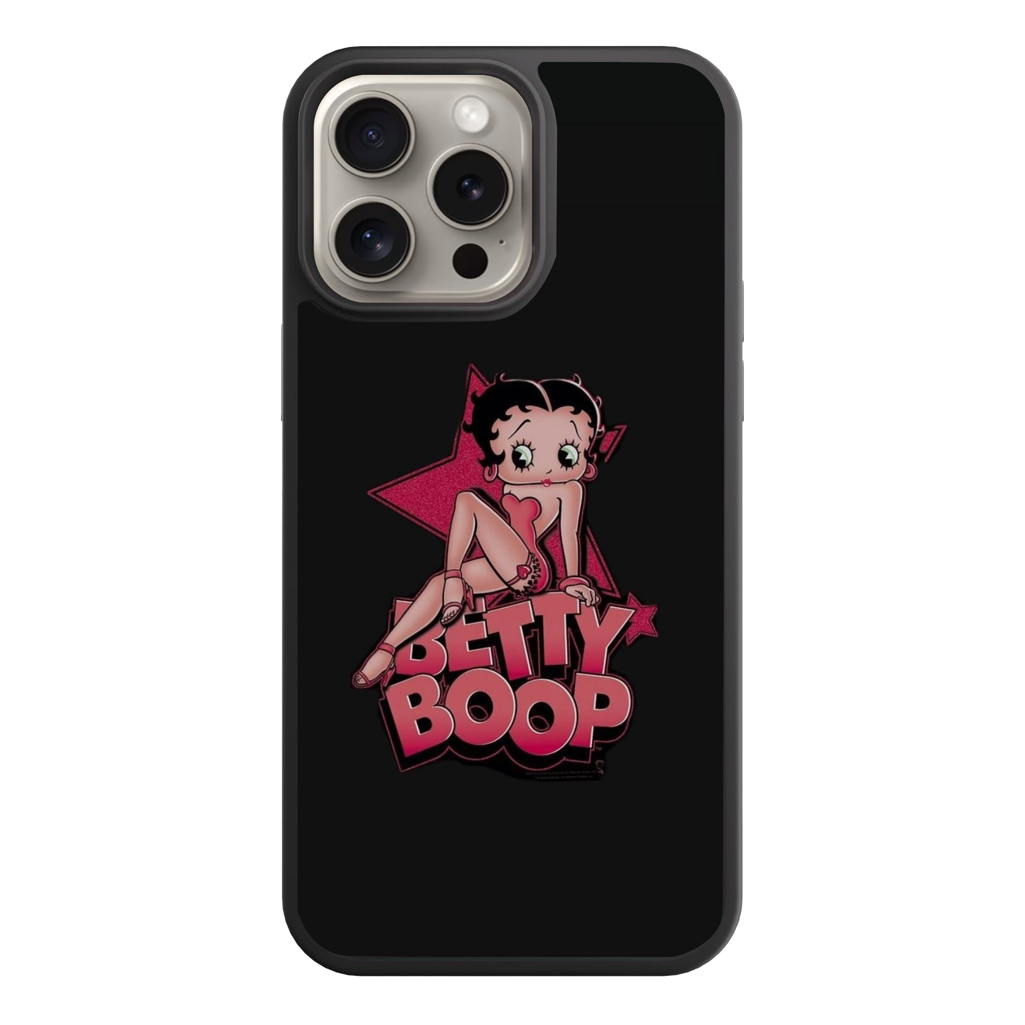 Betty Boop Phone Case For iPhone Samsung Galaxy Pixel - Betty Boop Posing With Large Pink Star On Black Background