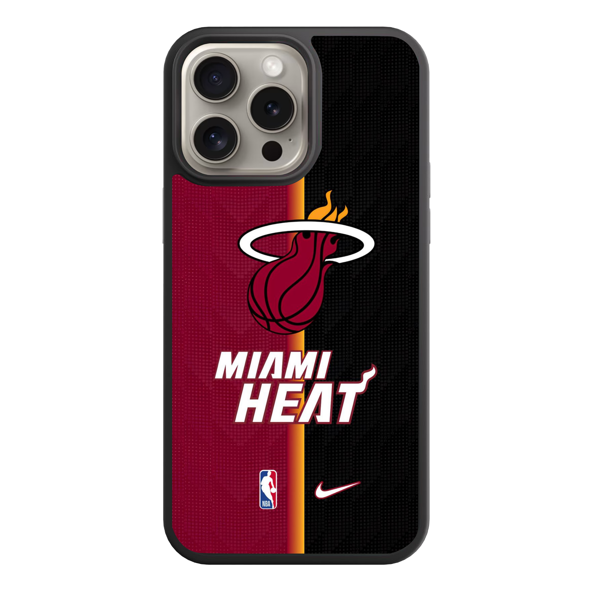 NBA Miami Heat Phone Case For iPhone Samsung Galaxy Pixel - Miami Heat And Nike Logos On Maroon And Black Split Background