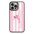 Pink Panther Phone Case For iPhone Samsung Galaxy Pixel - Pink Panther Peeking Behind White Stripes In Pink Background
