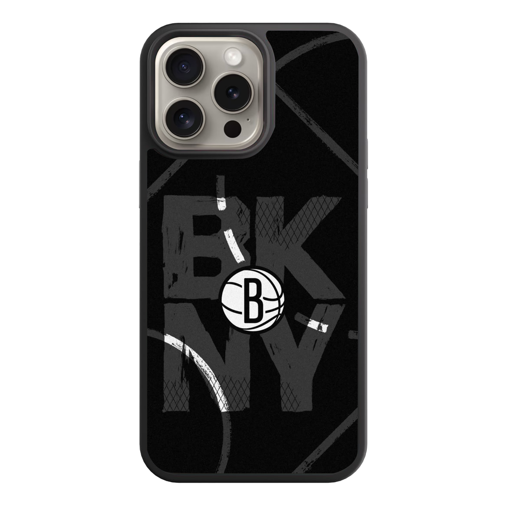 NBA Brooklyn Nets Phone Case For iPhone Samsung Galaxy Pixel - Brooklyn Nets BKNY Logo On Black Court Background
