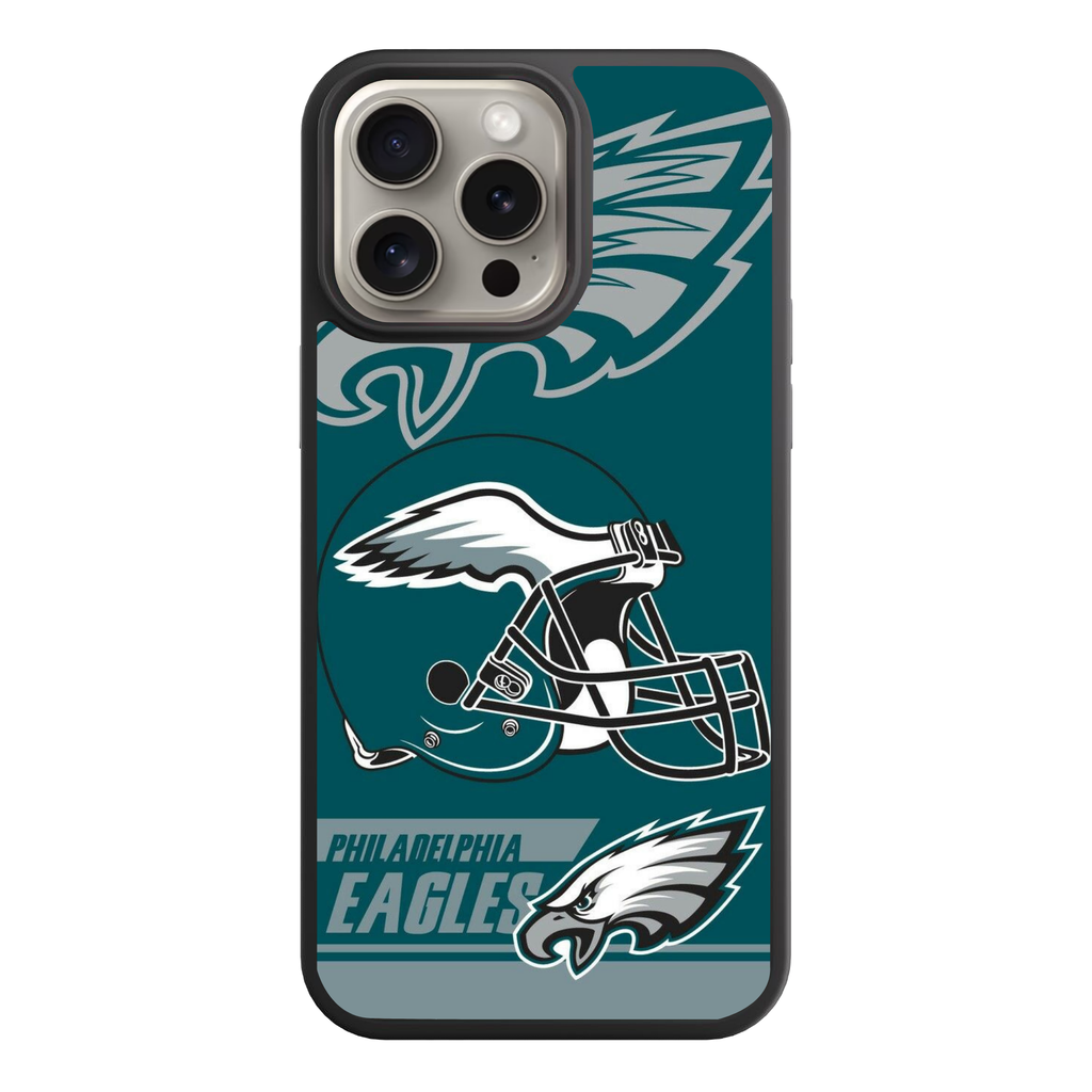 NFL Philadelphia Eagles Phone Case For iPhone Samsung Galaxy Pixel - Philadelphia Eagles Logos Helmet And Wordmark On Midnight Green Background