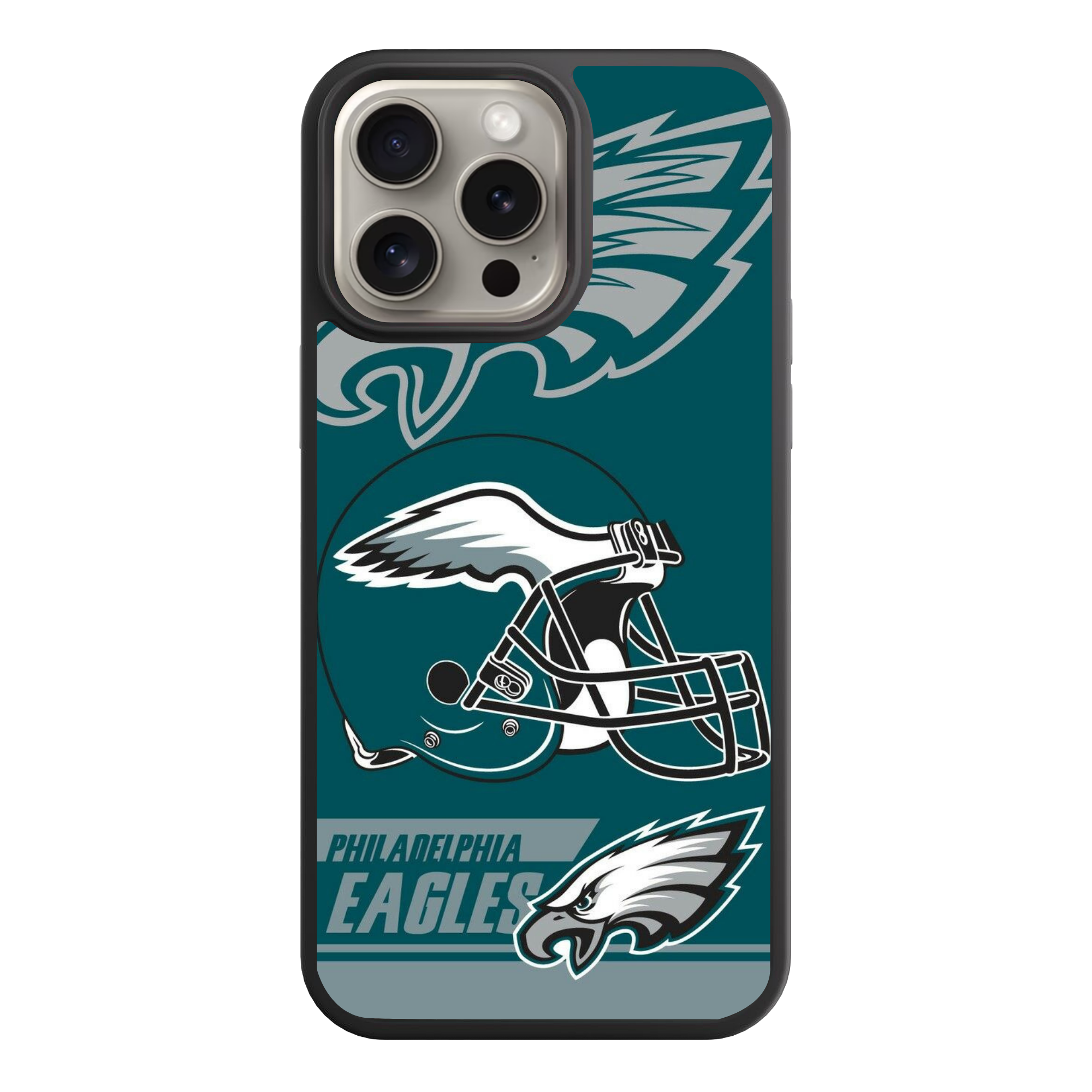 NFL Philadelphia Eagles Phone Case For iPhone Samsung Galaxy Pixel - Philadelphia Eagles Logos Helmet And Wordmark On Midnight Green Background