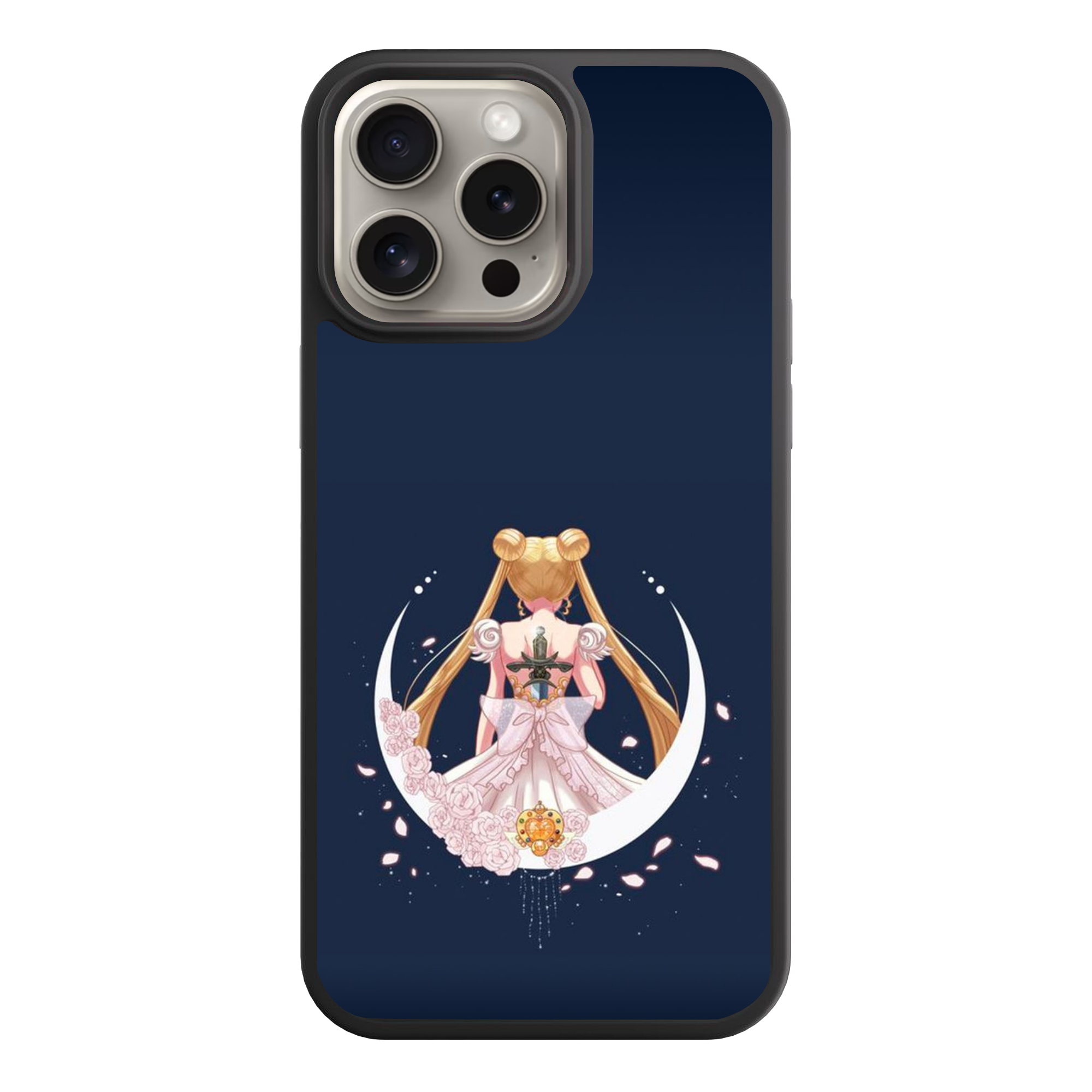 Sailor Moon Phone Case For iPhone Samsung Galaxy Pixel - Princess Serenity Back Profile With Holy Sword On Navy Background