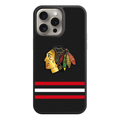 NHL Chicago Blackhawks Phone Case For iPhone Samsung Galaxy Pixel - Chicago Blackhawks Logo And Horizontal Stripes On Black Mesh Texture Background