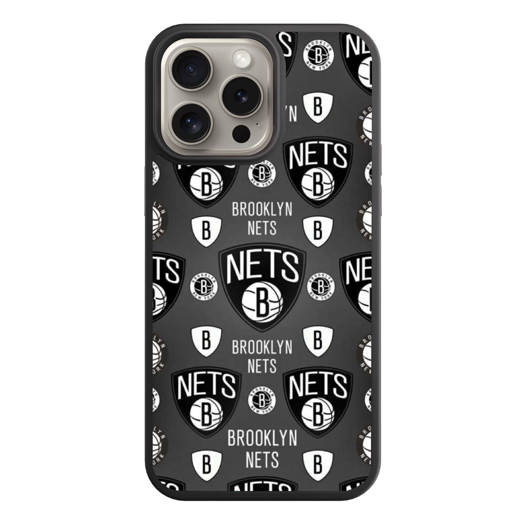 NBA Brooklyn Nets Phone Case For iPhone Samsung Galaxy Pixel - Brooklyn Nets Logo Pattern On Grey Background