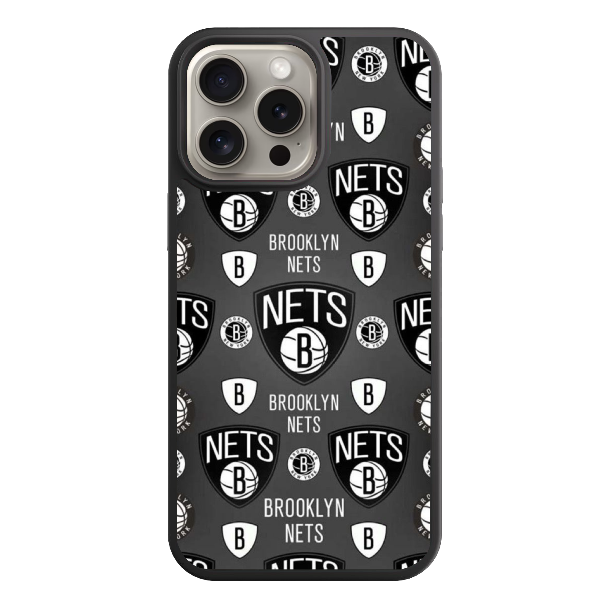 NBA Brooklyn Nets Phone Case For iPhone Samsung Galaxy Pixel - Brooklyn Nets Logo Pattern On Grey Background