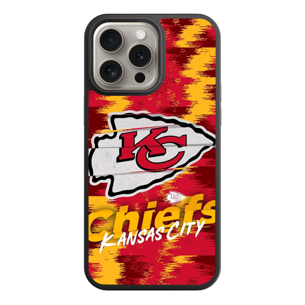 NFL Kansas City Chiefs Phone Case For iPhone Samsung Galaxy Pixel - Kansas City Chiefs Logo On Red And Yellow Pixelated Textured Background