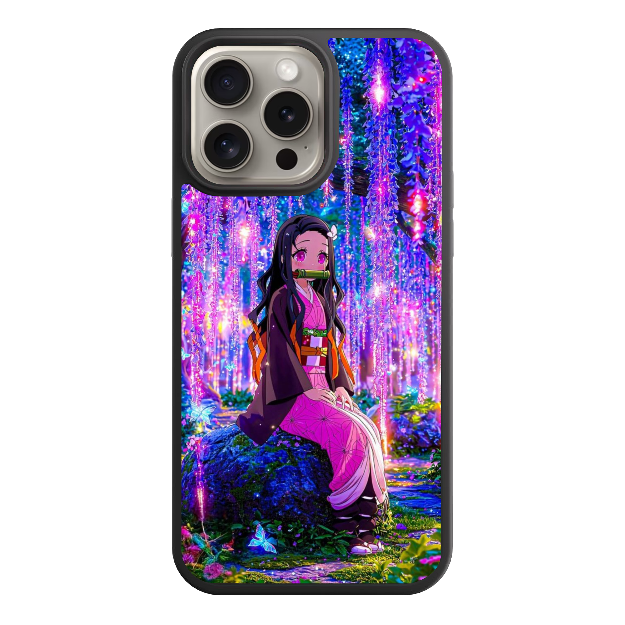 Demon Slayer Nezuko Phone Case For iPhone Samsung Galaxy Pixel - Nezuko Kamado Sitting Under The Glowing Wisteria Art