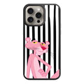 Pink Panther Phone Case For iPhone Samsung Galaxy Pixel - Pink Panther In Black And White Vertical Stripes Background