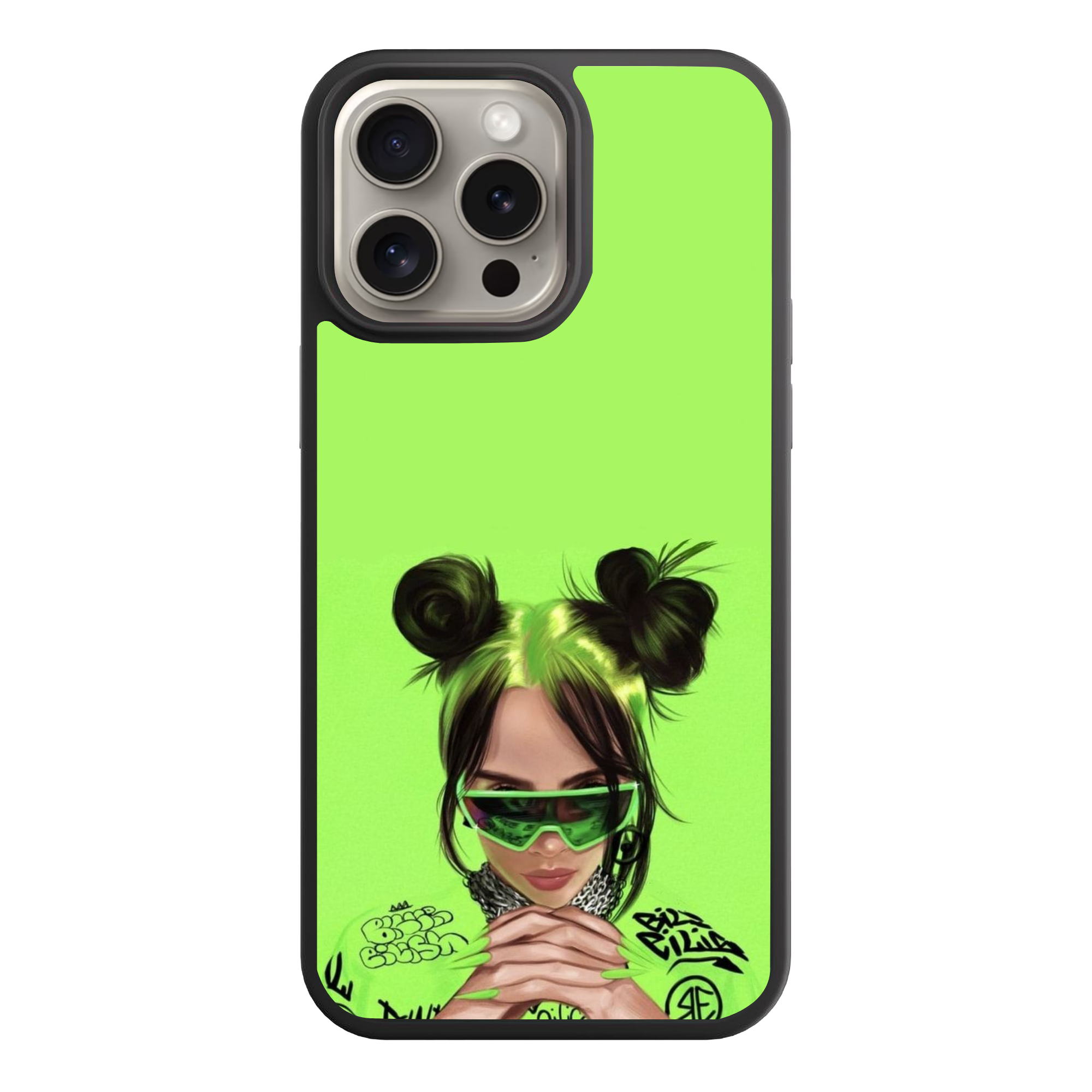 Billie Eilish Phone Case For iPhone Samsung Galaxy Pixel - Billie Eilish Illustration Wearing Green Sunglasses On Lime Green Background