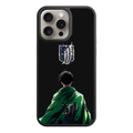 Attack on Titan Levi Phone Case For iPhone Samsung Galaxy Pixel - Levi Ackerman Facing Away Under Wings Of Freedom Emblem On Black Background