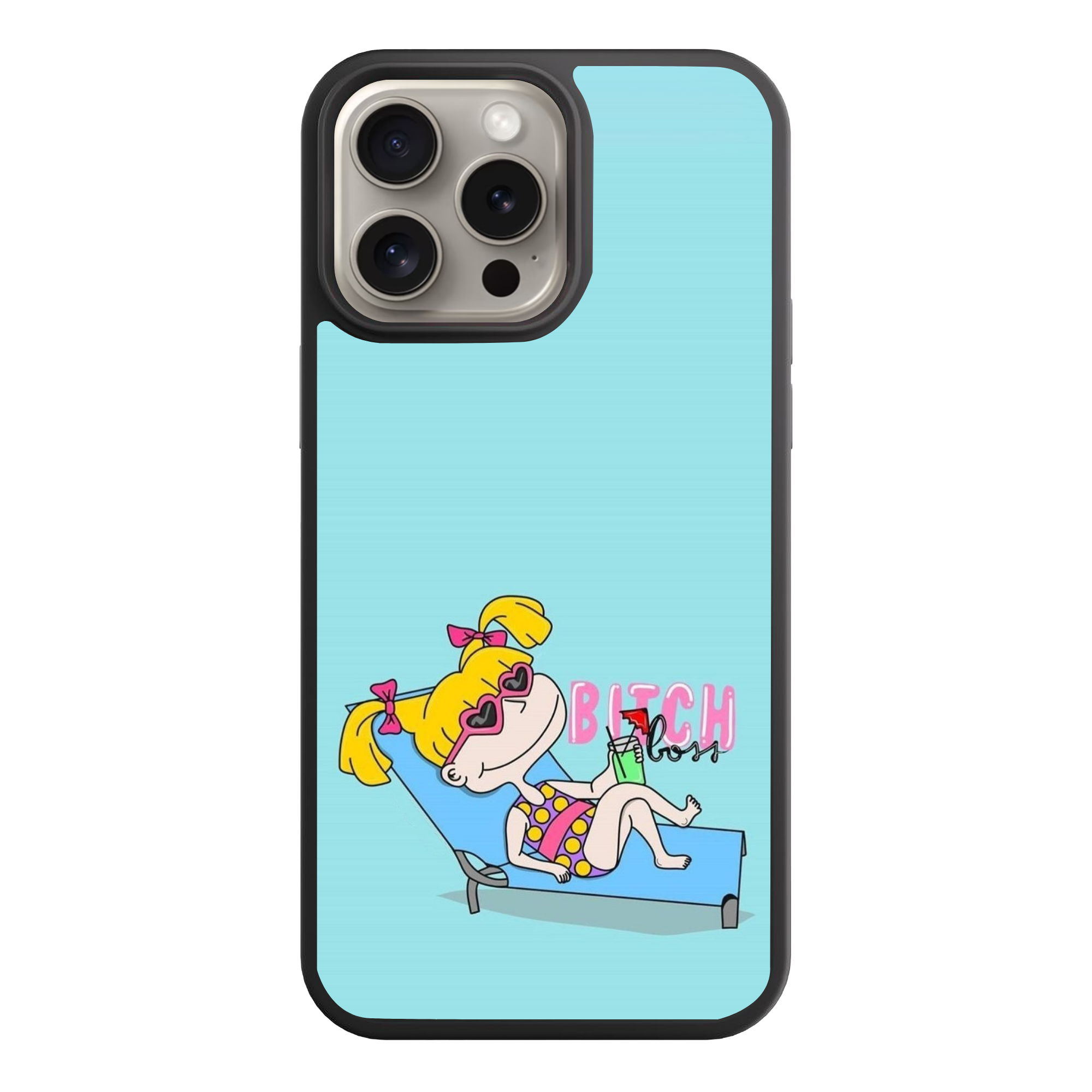 Rugrats Angelica Phone Case For iPhone Samsung Galaxy Pixel - Angelica Pickles Reclining On A Beach Chair On Light Blue Background