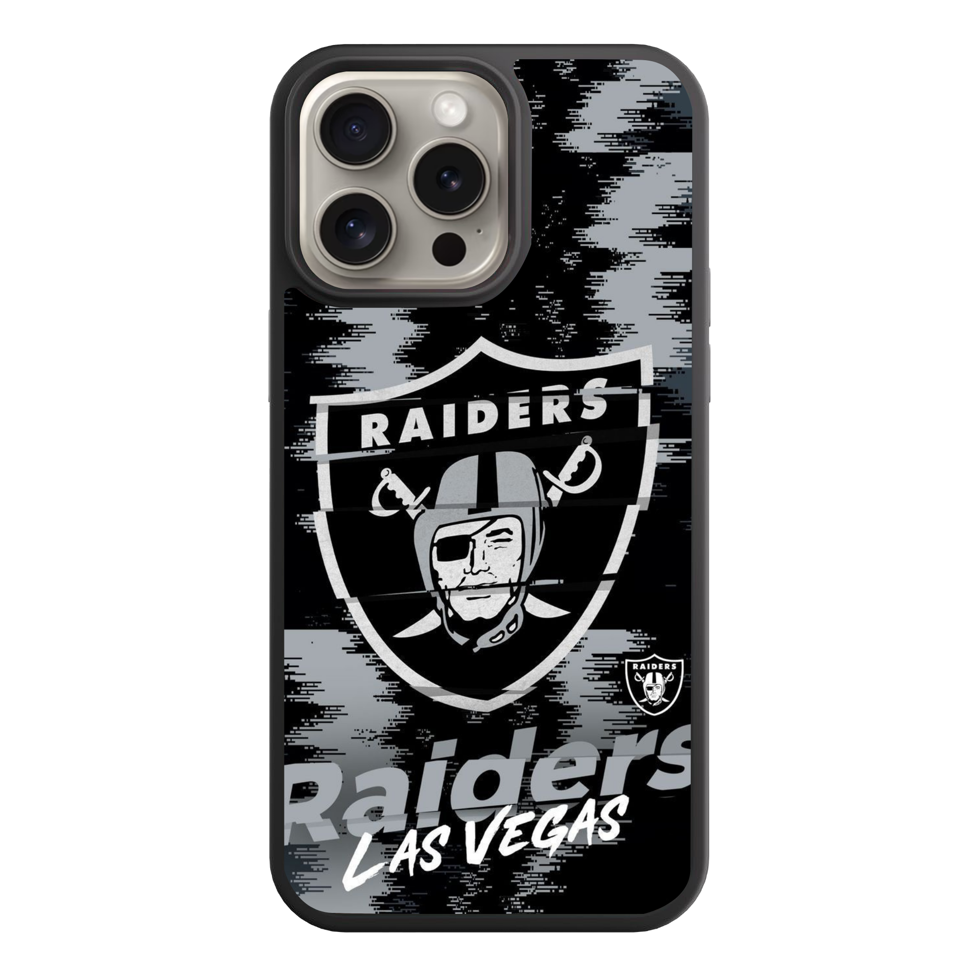 NFL Las Vegas Raiders Phone Case For iPhone Samsung Galaxy Pixel - Las Vegas Raiders Logo And Wordmark On Pixelated Textured Background