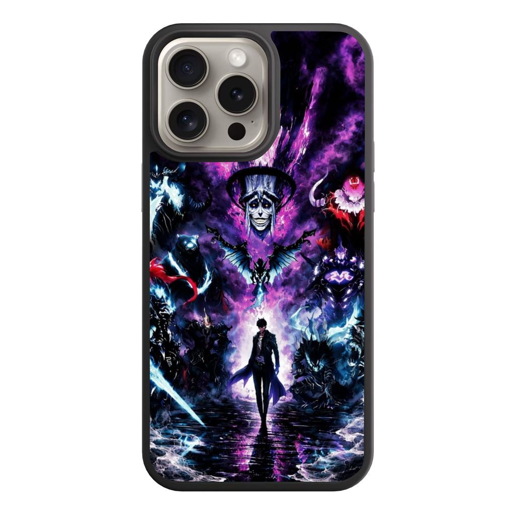 Solo Leveling Sung Jin woo Phone Case For iPhone Samsung Galaxy Pixel - Sung Jin woo Walking Forward Surrounded By Shadow Soldiers On Dark Purple Smoke Background