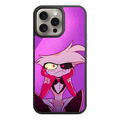 Hazbin Hotel Angel Dust Phone Case For iPhone Samsung Galaxy Pixel - Angel Dust Grumpy Expression On Purple Geometric Background