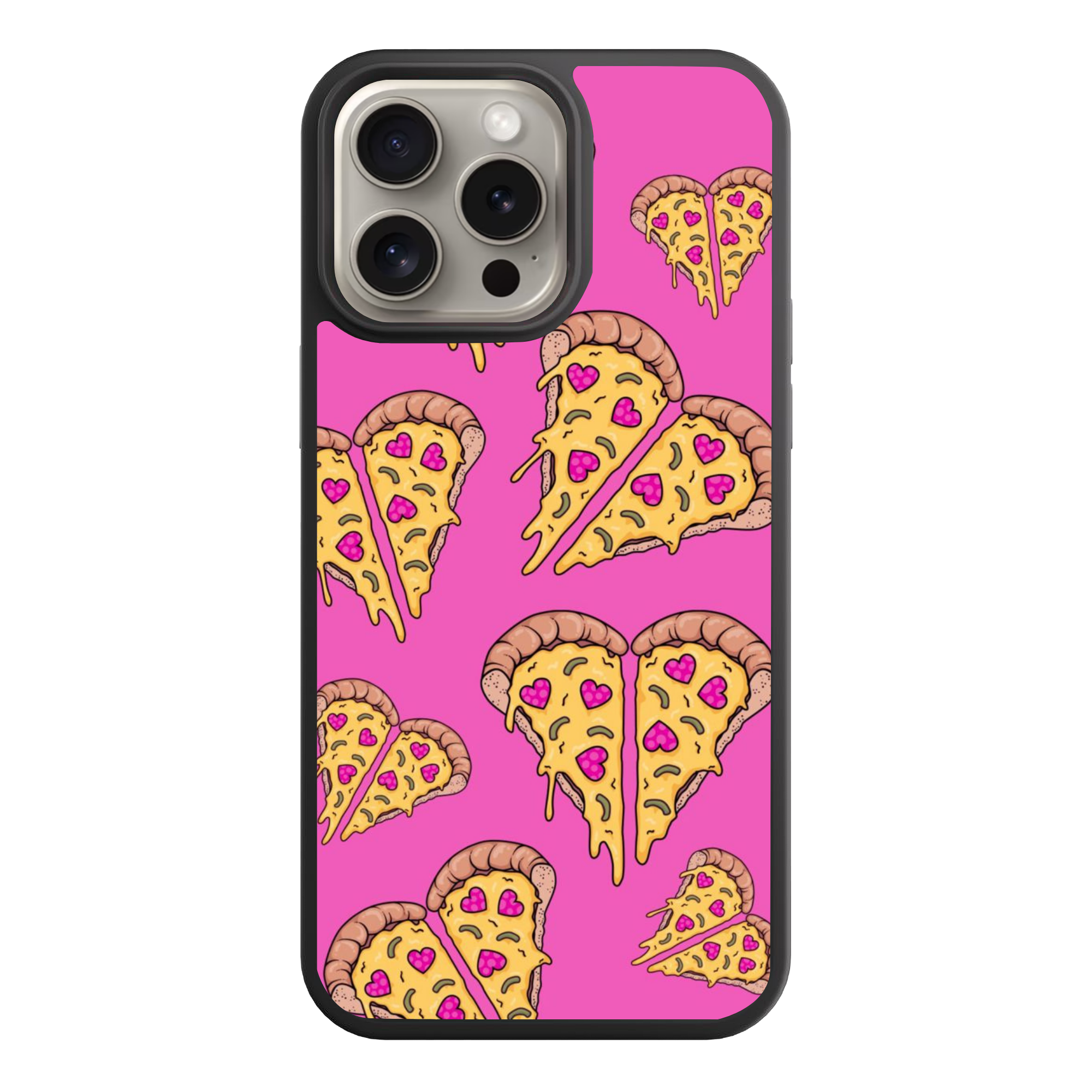 Pizza Pattern Phone Case For iPhone Samsung Galaxy Pixel - Cute Pink Heart Pepperoni Pizza Pattern In Pink Background