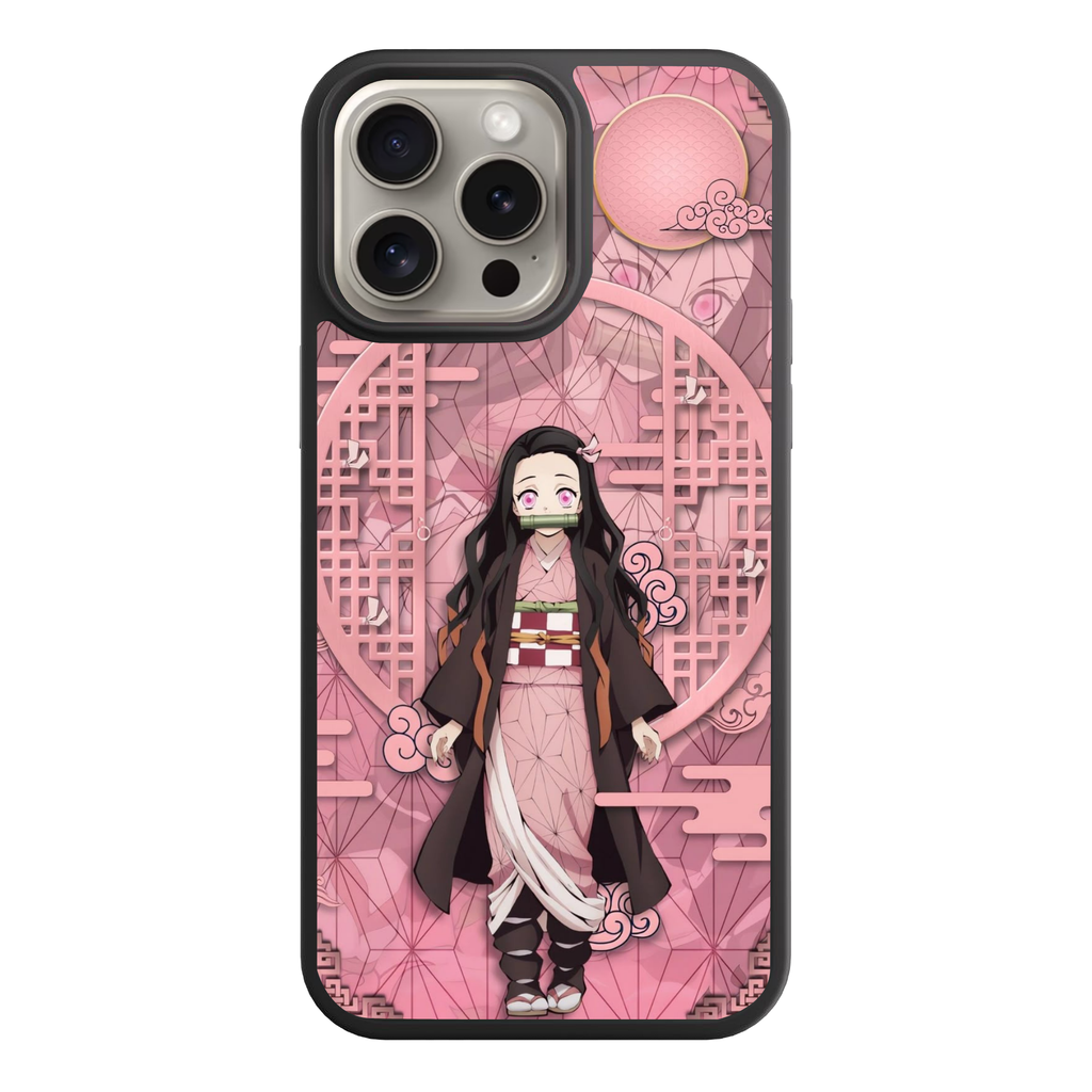 Demon Slayer Nezuko Phone Case For iPhone Samsung Galaxy Pixel - Nezuko Kamado Pink Asanoha Pattern Aesthetic Poster