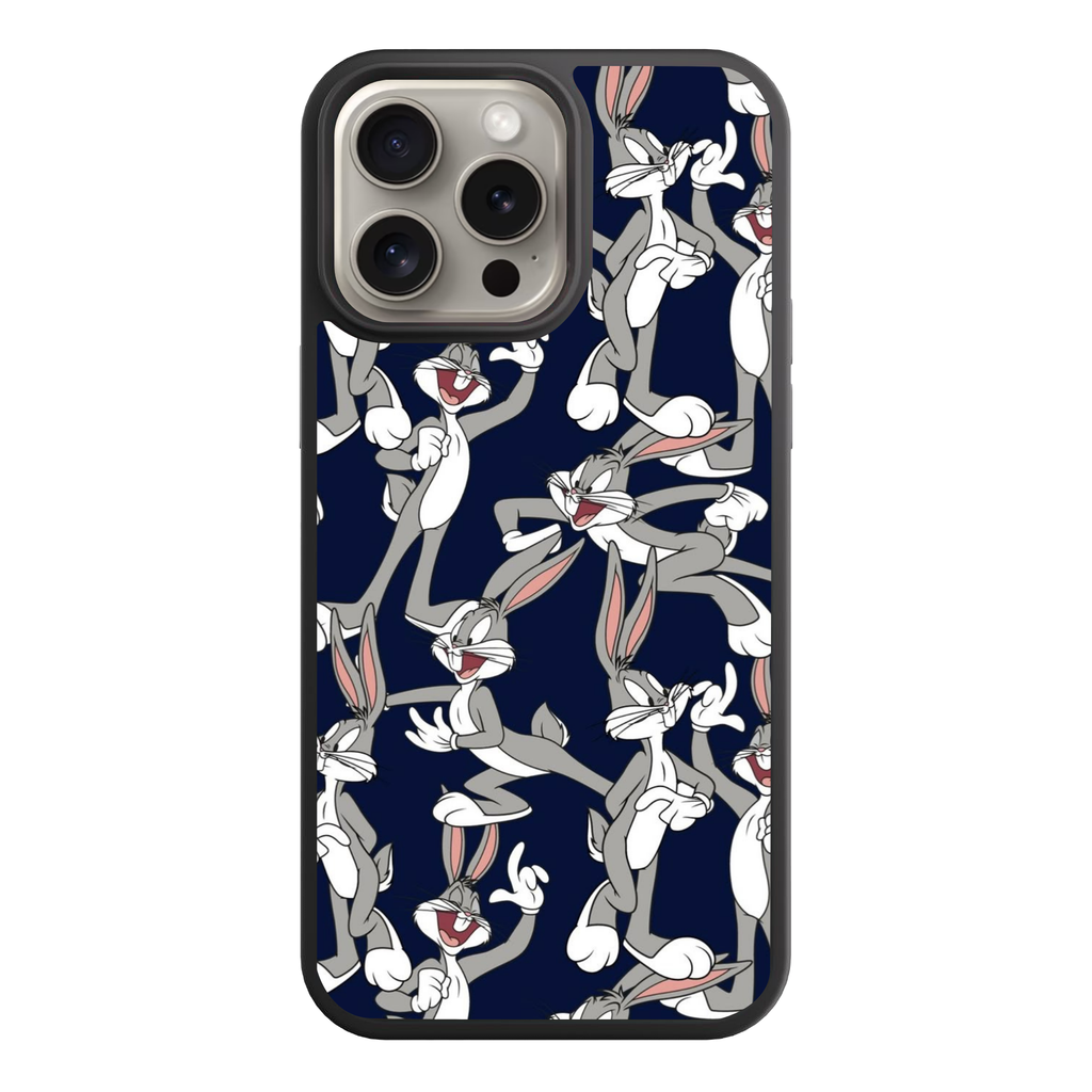 Looney Tunes Bugs Bunny Phone Case For iPhone Samsung Galaxy Pixel - Bugs Bunny Running And Posing Pattern On Navy Blue Background