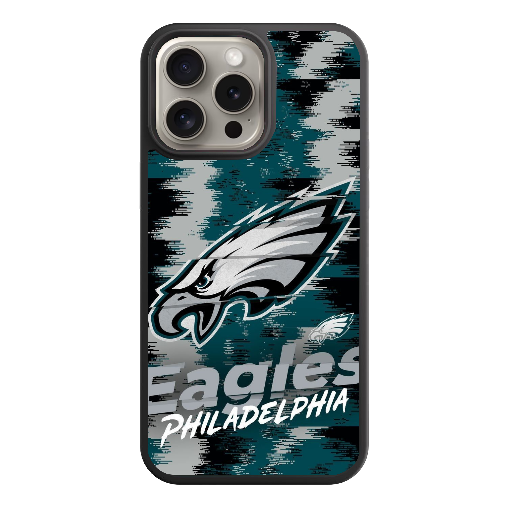 NFL Philadelphia Eagles Phone Case For iPhone Samsung Galaxy Pixel - Philadelphia Eagles Logo And Wordmark On Pixelated Textured Background