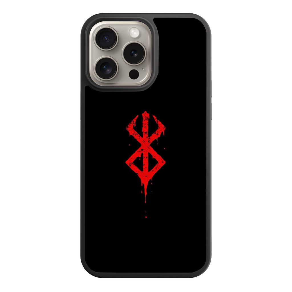 Berserk Phone Case For iPhone Samsung Galaxy Pixel - Brand Of Sacrifice With Red Distressed Texture On Black Background