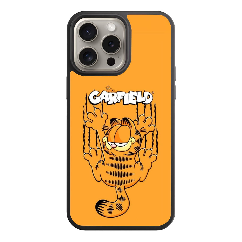 Garfield Phone Case For iPhone Samsung Galaxy Pixel - Garfield Hanging And Scratching With Classic Logo In Orange Background