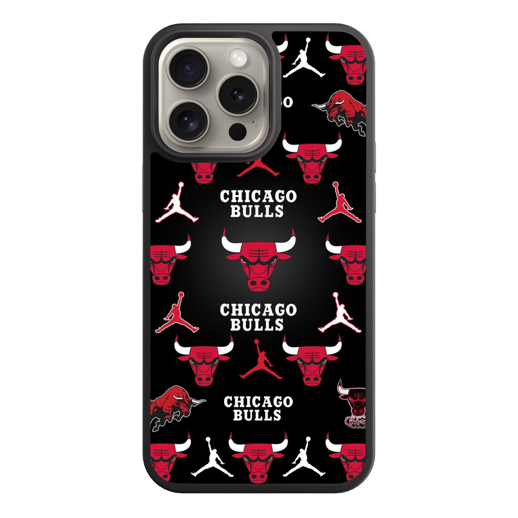 NBA Chicago Bulls Phone Case For iPhone Samsung Galaxy Pixel - Chicago Bulls Logo And Jumpman Pattern On Black Background