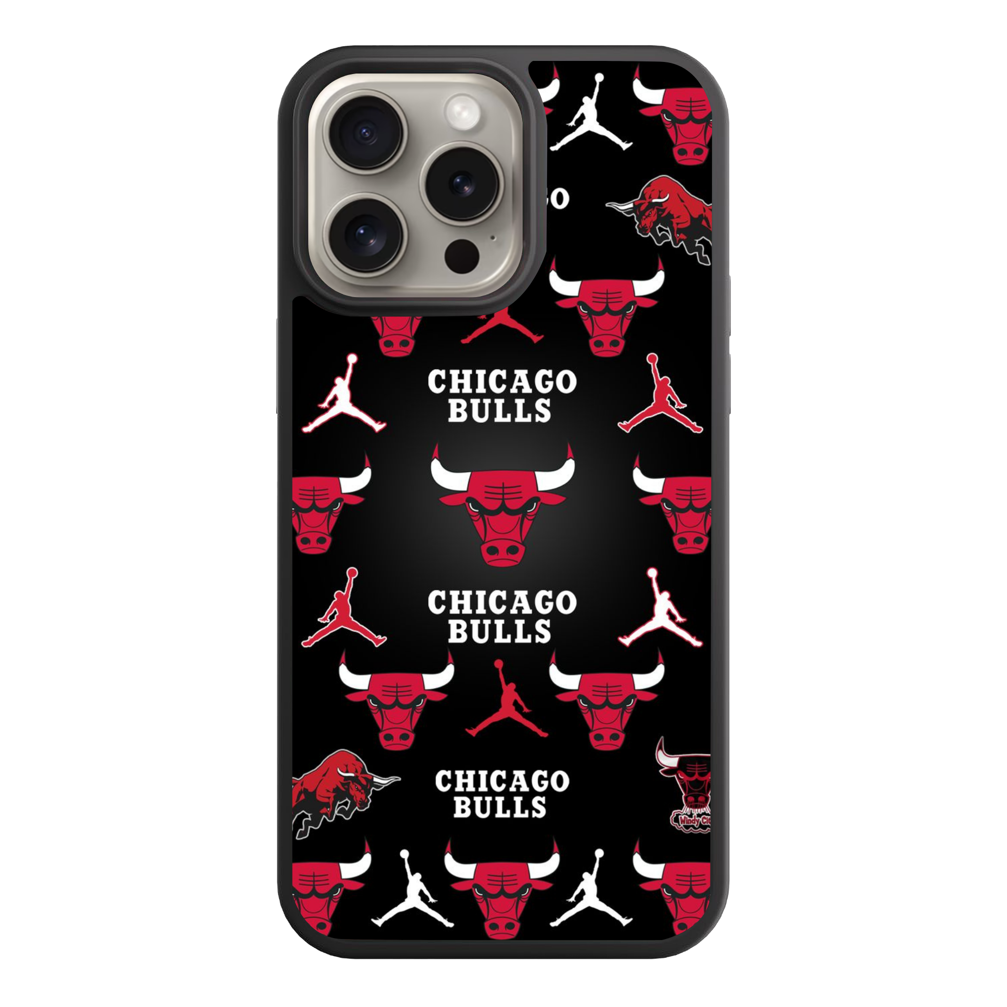 NBA Chicago Bulls Phone Case For iPhone Samsung Galaxy Pixel - Chicago Bulls Logo And Jumpman Pattern On Black Background