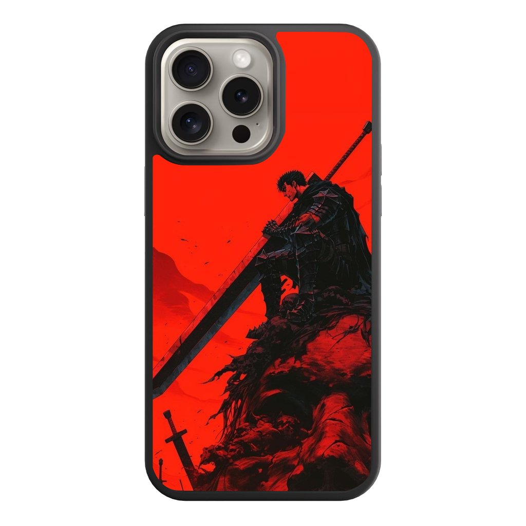 Berserk Guts Phone Case For iPhone Samsung Galaxy Pixel - Guts In Berserker Armor Resting On Dragon Slayer On Red Background