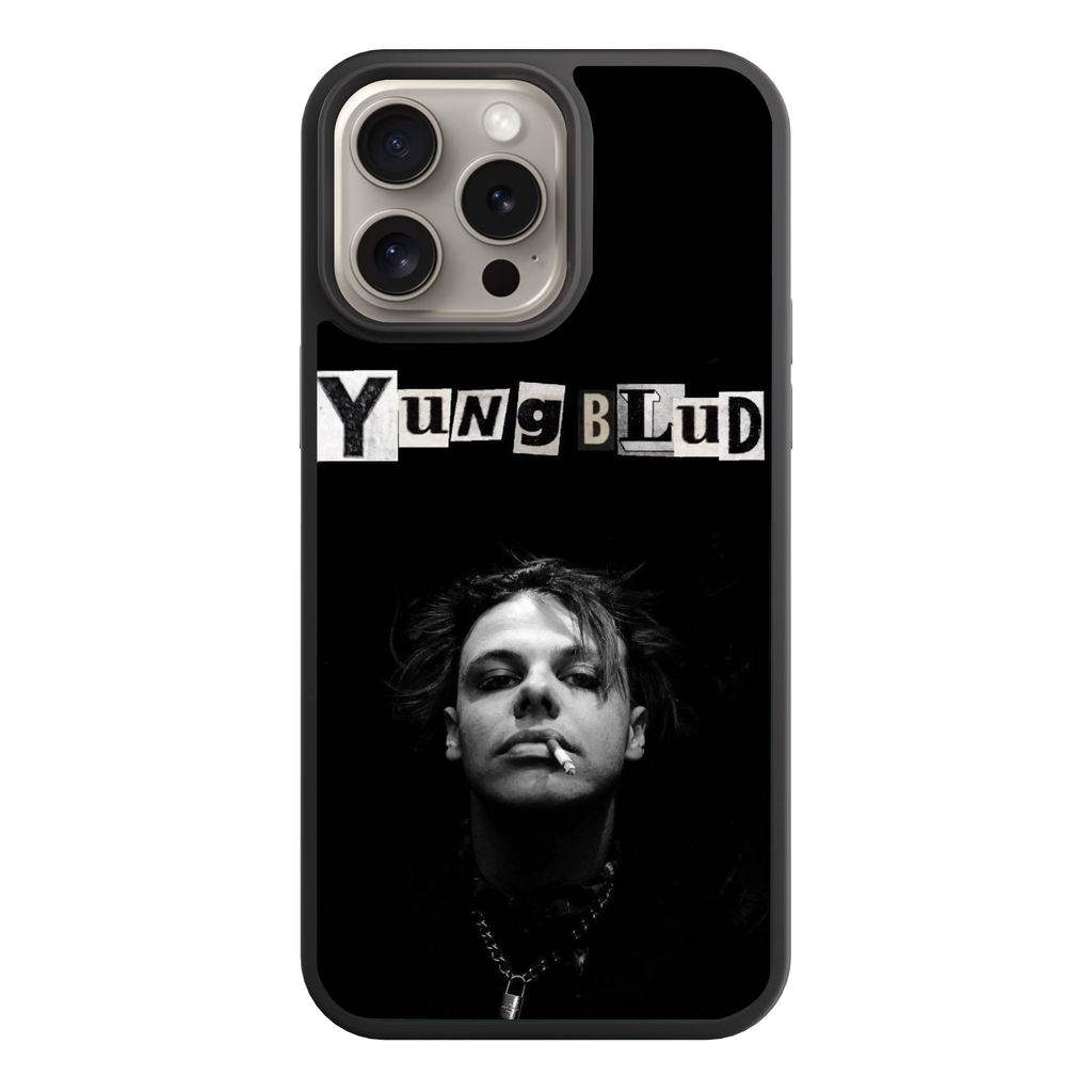 Yungblud Phone Case For iPhone Samsung Galaxy Pixel - Yungblud Ransom Note Style Text Banner Over Smoking Portrait On Black Background