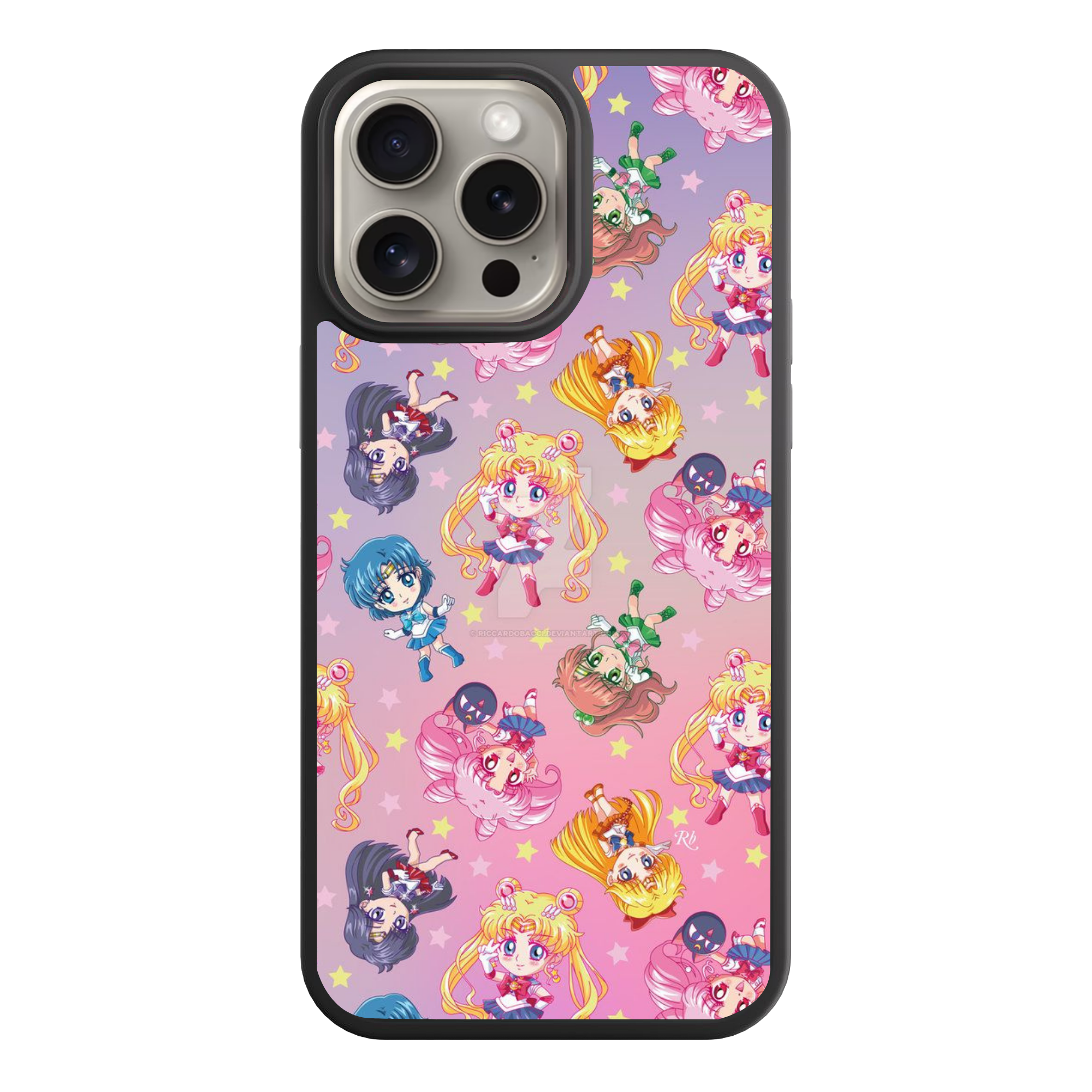 Sailor Moon Phone Case For iPhone Samsung Galaxy Pixel - Sailor Guardians Chibi Characters Seamless Pattern On Pastel Gradient Background